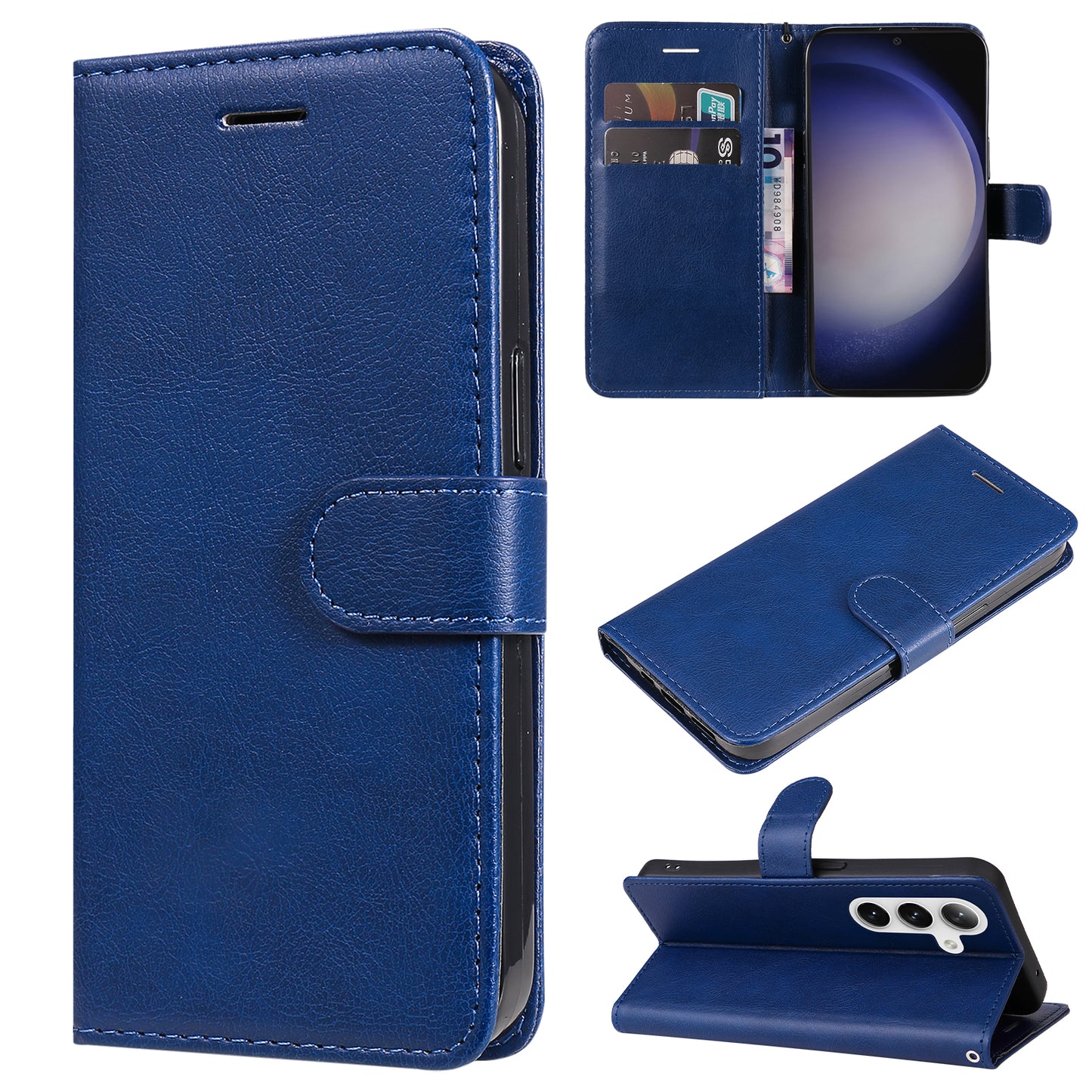 KT Leather Series-2 For Samsung Galaxy S24 Case Flip Solid Color Leather Phone Cover - Blue