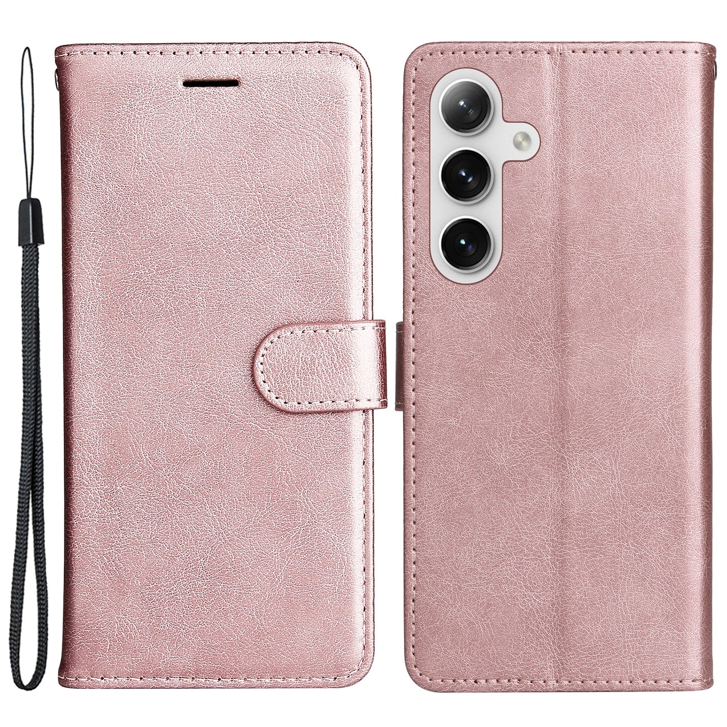 KT Leather Series-2 For Samsung Galaxy S24 Case Flip Solid Color Leather Phone Cover - Rose Gold