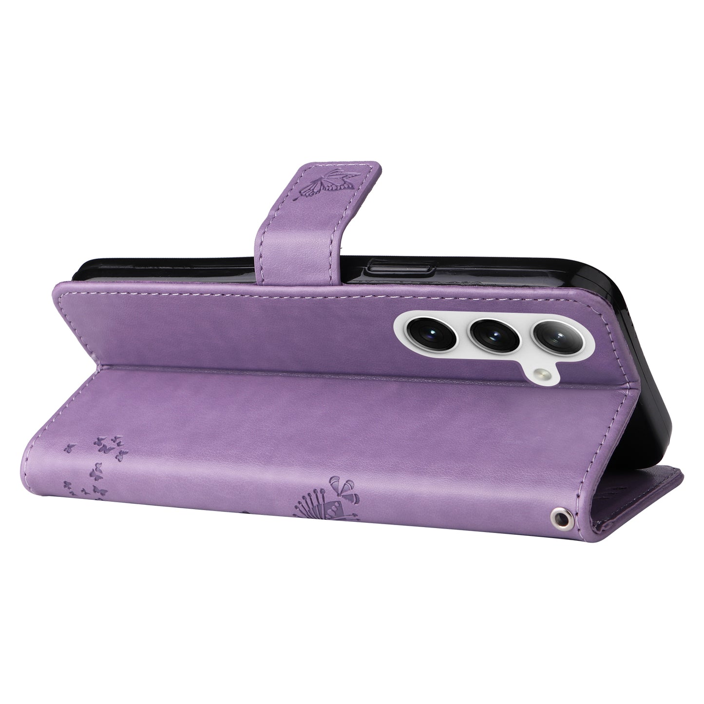 KT Imprinting Flower Series-3 for Samsung Galaxy S24 Case Leather Cat Tree Phone Cover - Light Purple