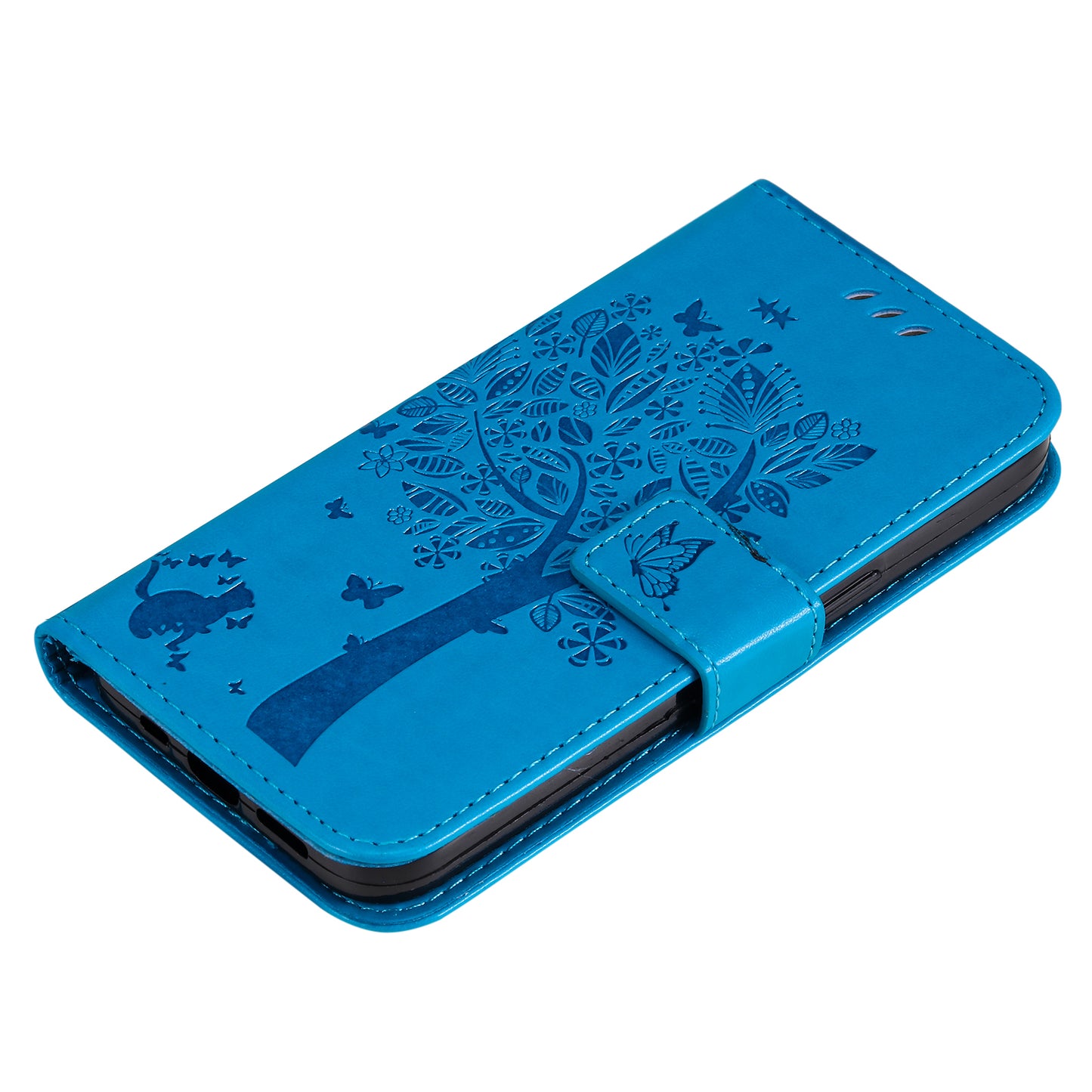 KT Imprinting Flower Series-3 for Samsung Galaxy S24 Case Leather Cat Tree Phone Cover - Blue