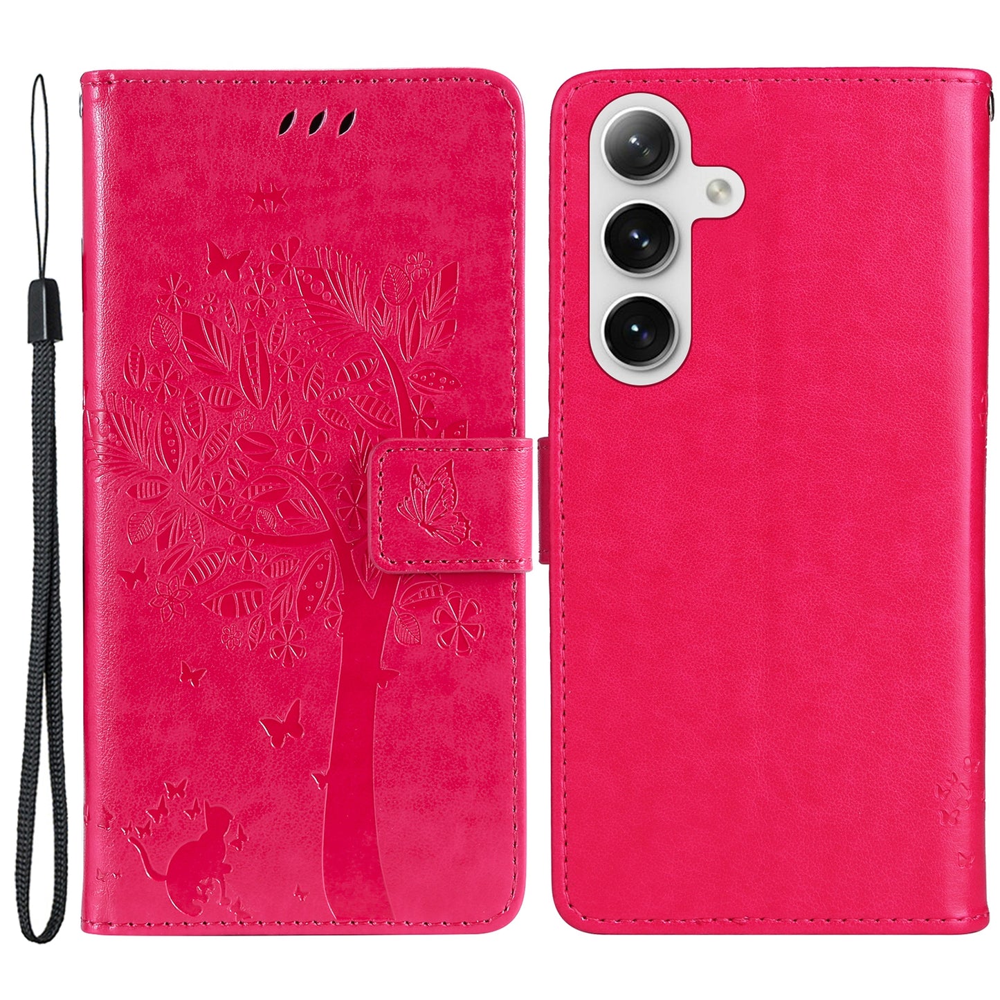 KT Imprinting Flower Series-3 for Samsung Galaxy S24 Case Leather Cat Tree Phone Cover - Rose