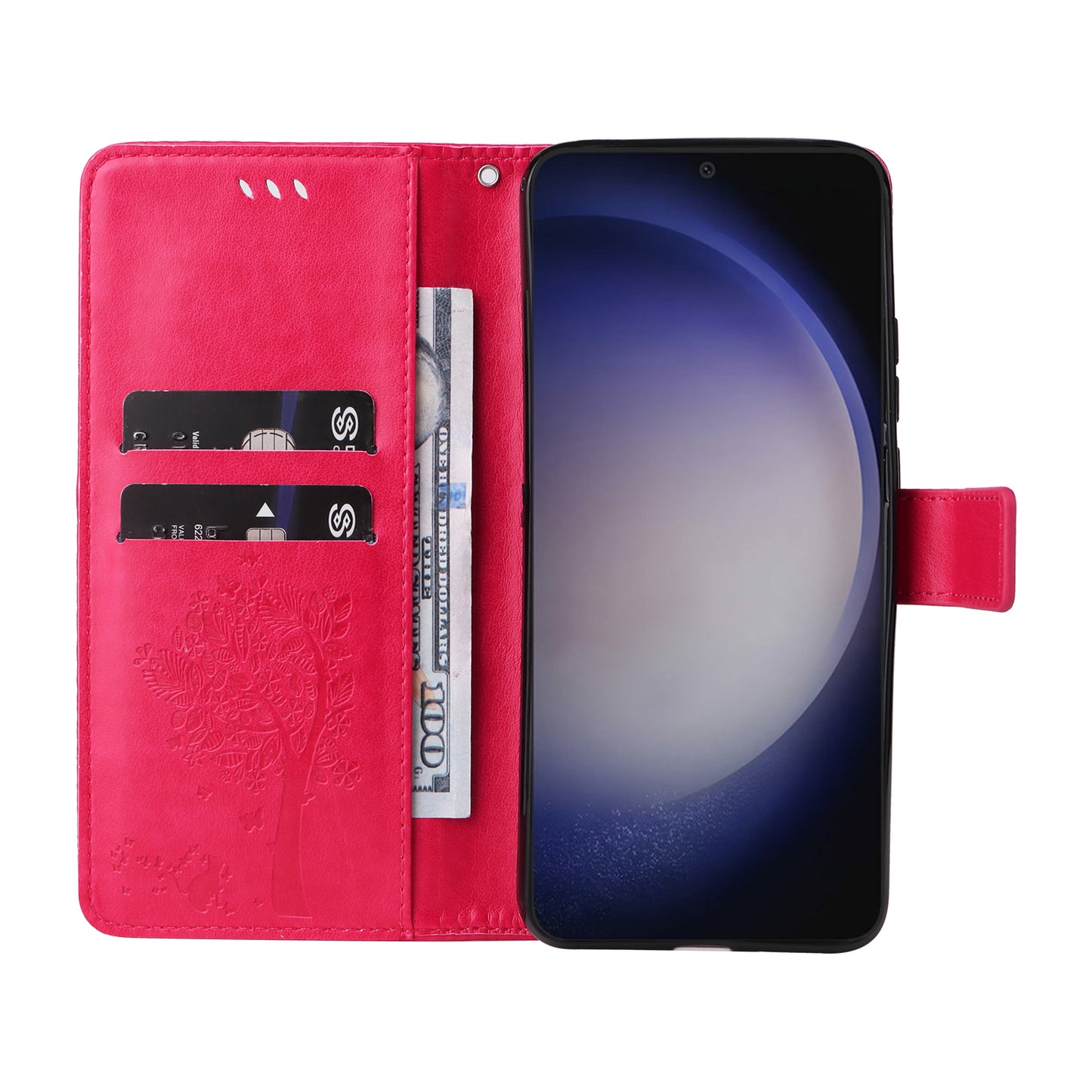 KT Imprinting Flower Series-3 for Samsung Galaxy S24 Case Leather Cat Tree Phone Cover - Rose
