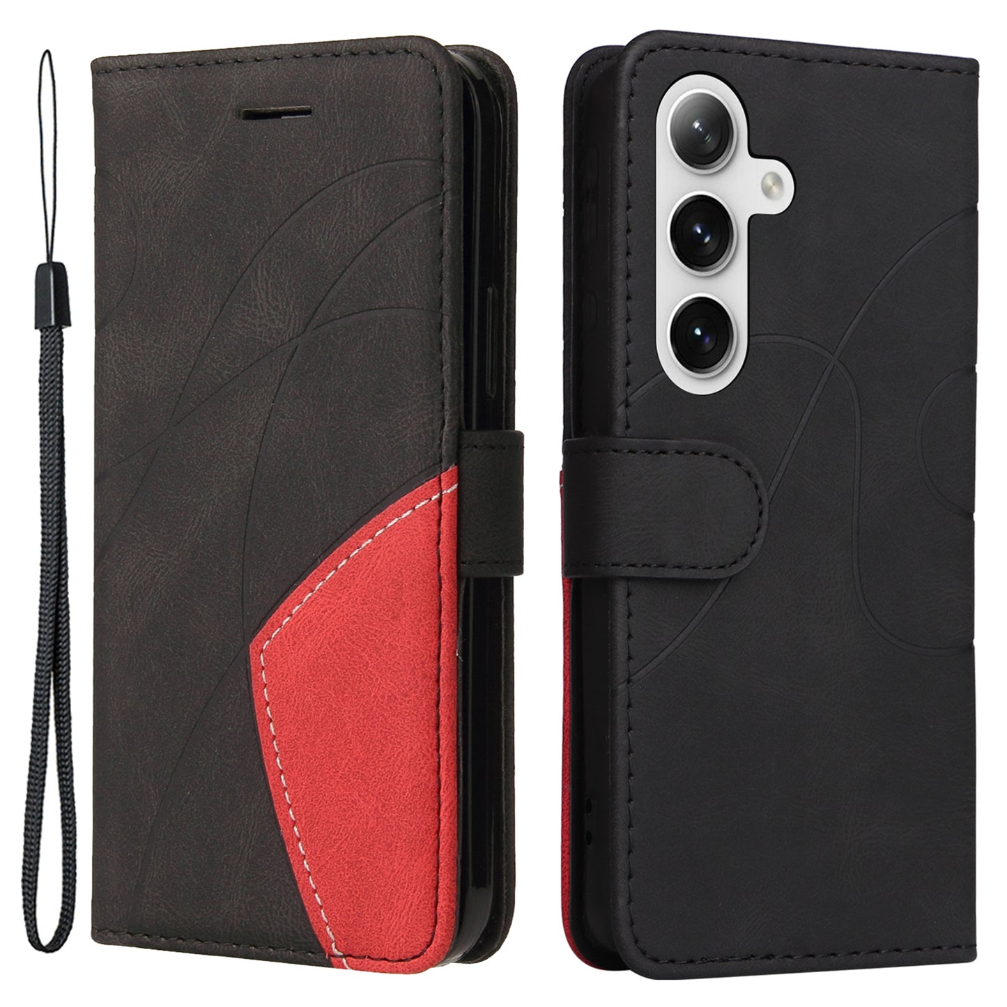 KT Leather Series-1 For Samsung Galaxy S24 Case Wallet PU Leather Splicing Phone Cover - Black