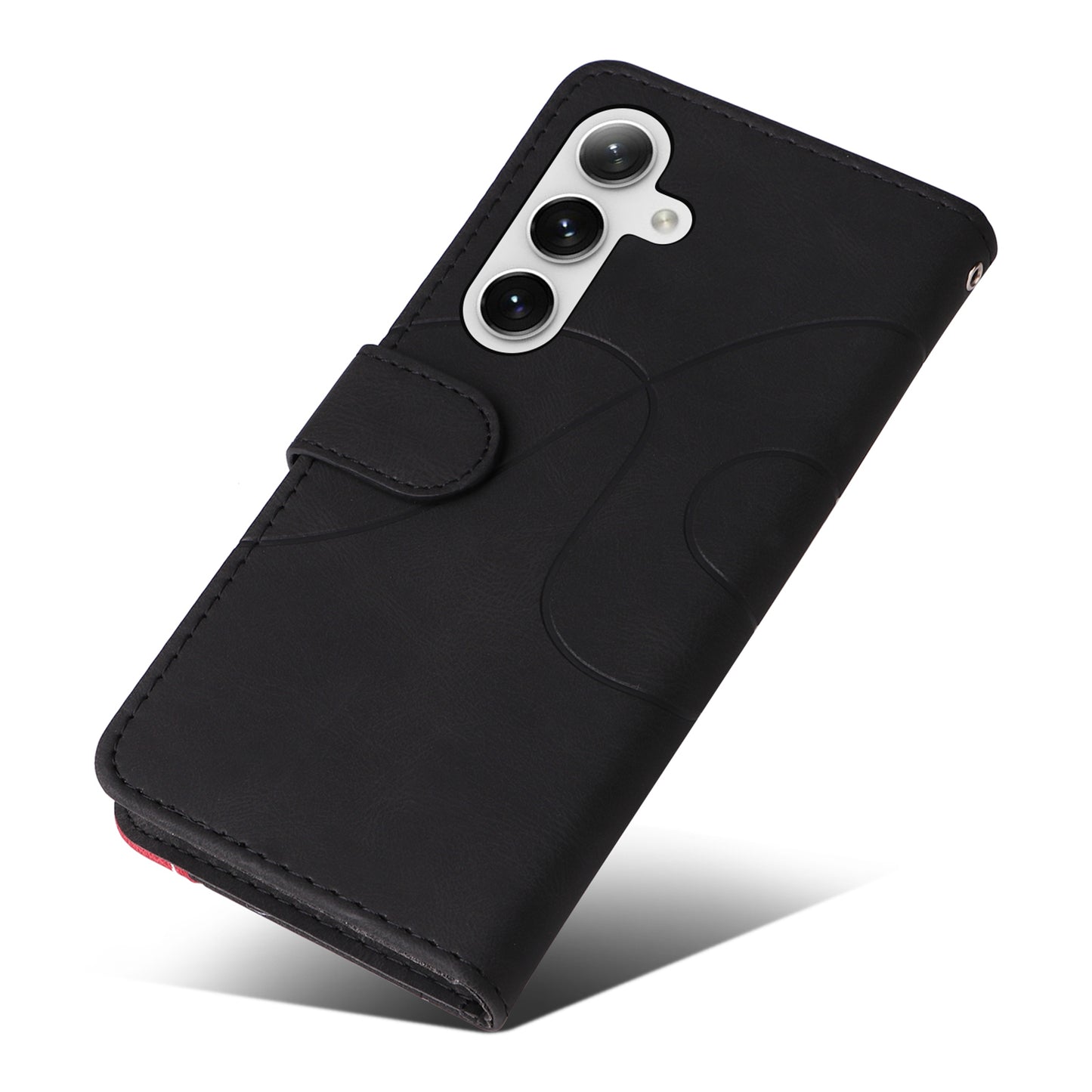 KT Leather Series-1 For Samsung Galaxy S24 Case Wallet PU Leather Splicing Phone Cover - Black