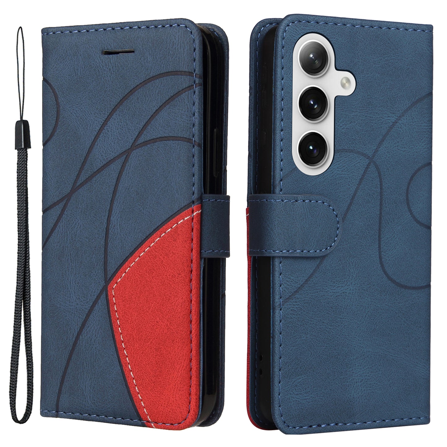 KT Leather Series-1 For Samsung Galaxy S24 Case Wallet PU Leather Splicing Phone Cover - Blue