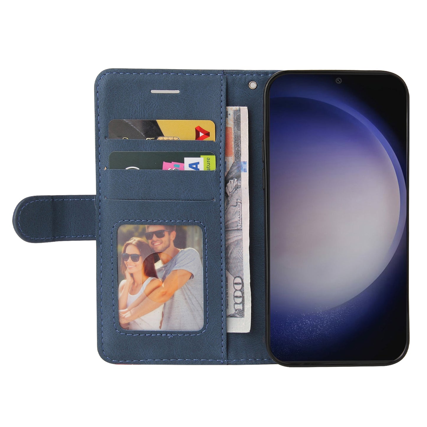 KT Leather Series-1 For Samsung Galaxy S24 Case Wallet PU Leather Splicing Phone Cover - Blue