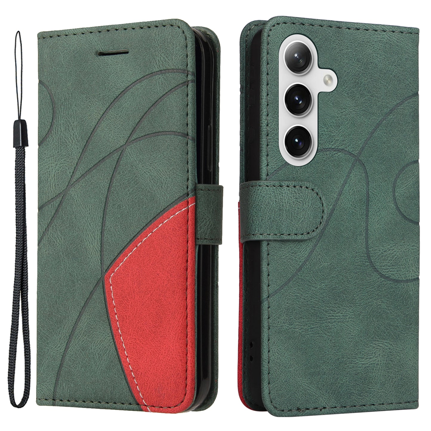 KT Leather Series-1 For Samsung Galaxy S24 Case Wallet PU Leather Splicing Phone Cover - Green