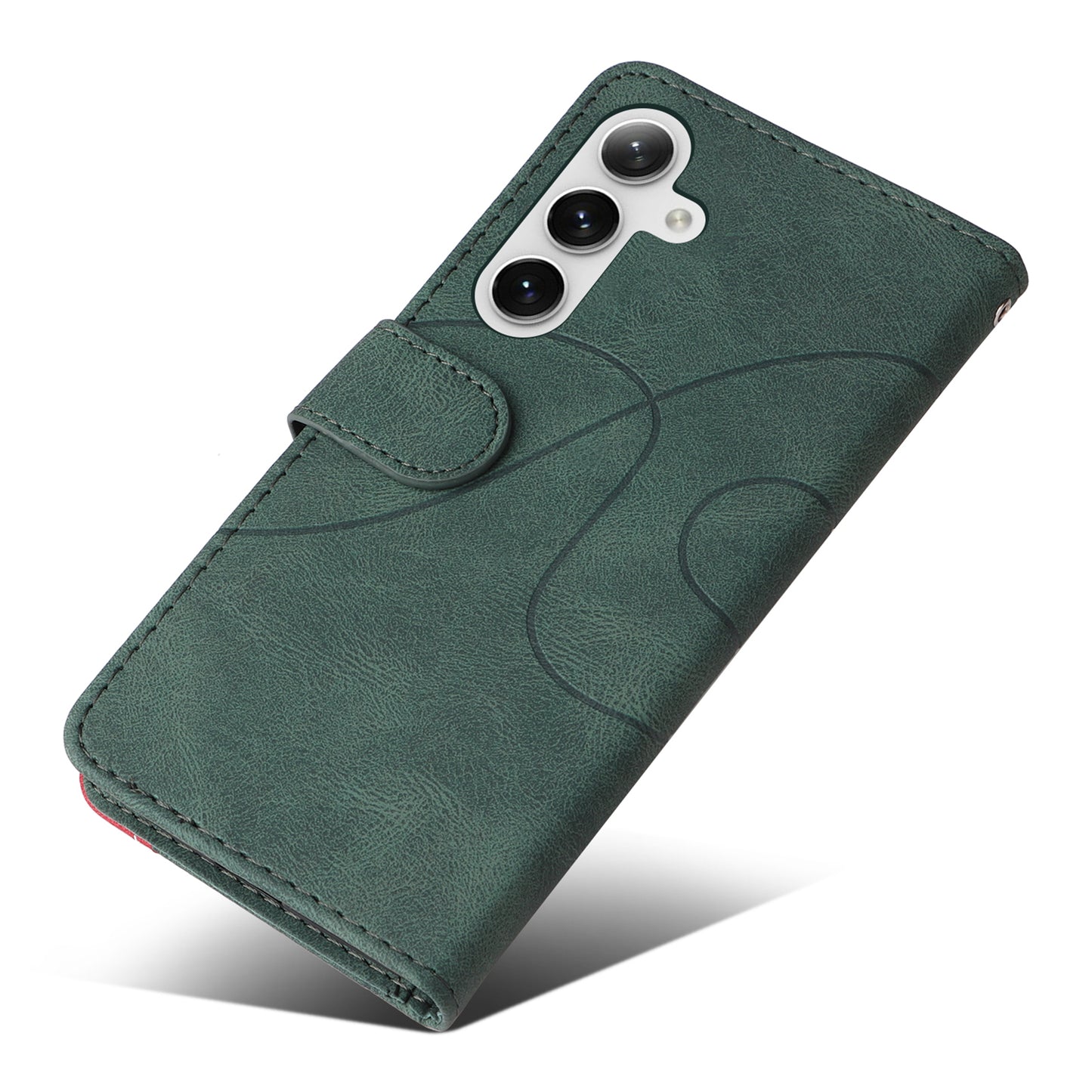 KT Leather Series-1 For Samsung Galaxy S24 Case Wallet PU Leather Splicing Phone Cover - Green