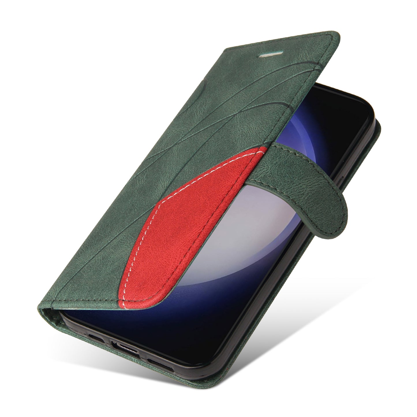 KT Leather Series-1 For Samsung Galaxy S24 Case Wallet PU Leather Splicing Phone Cover - Green