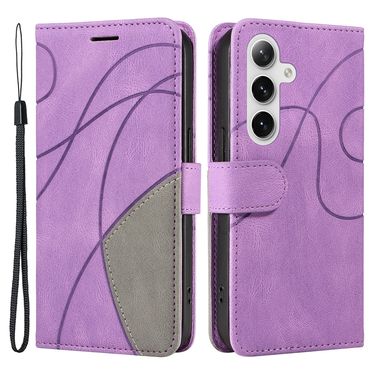 KT Leather Series-1 For Samsung Galaxy S24 Case Wallet PU Leather Splicing Phone Cover - Light Purple