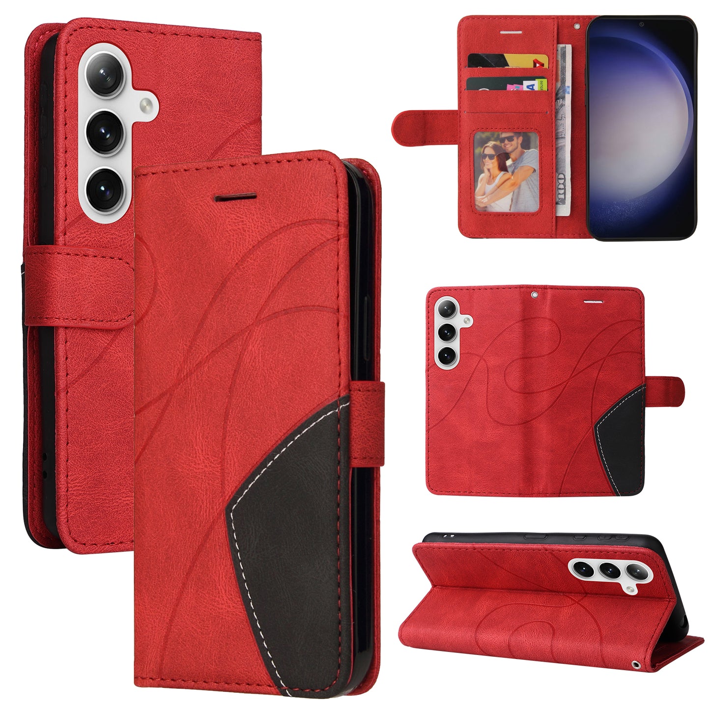 KT Leather Series-1 For Samsung Galaxy S24 Case Wallet PU Leather Splicing Phone Cover - Red