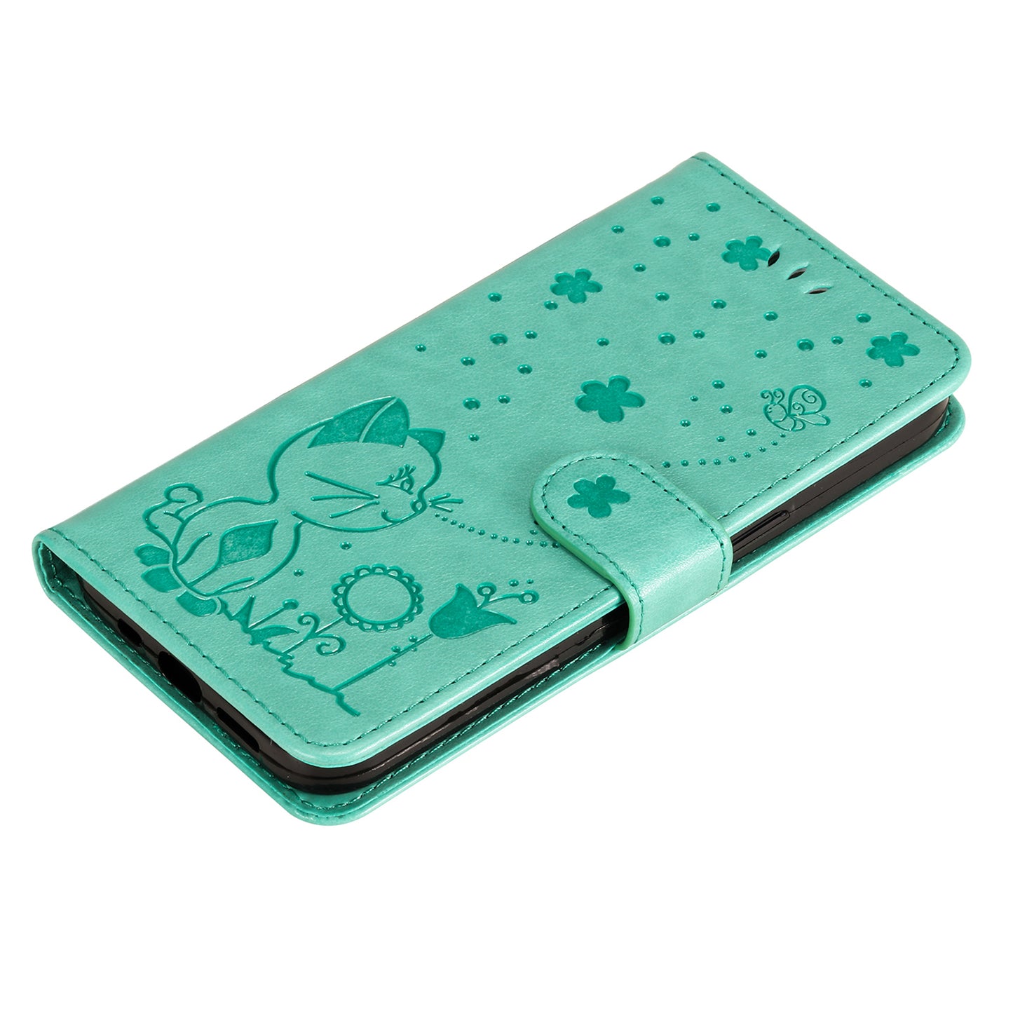 KT Imprinting Flower Series-4 For Samsung Galaxy S24 Case Cat Imprinted Leather Cover - Green