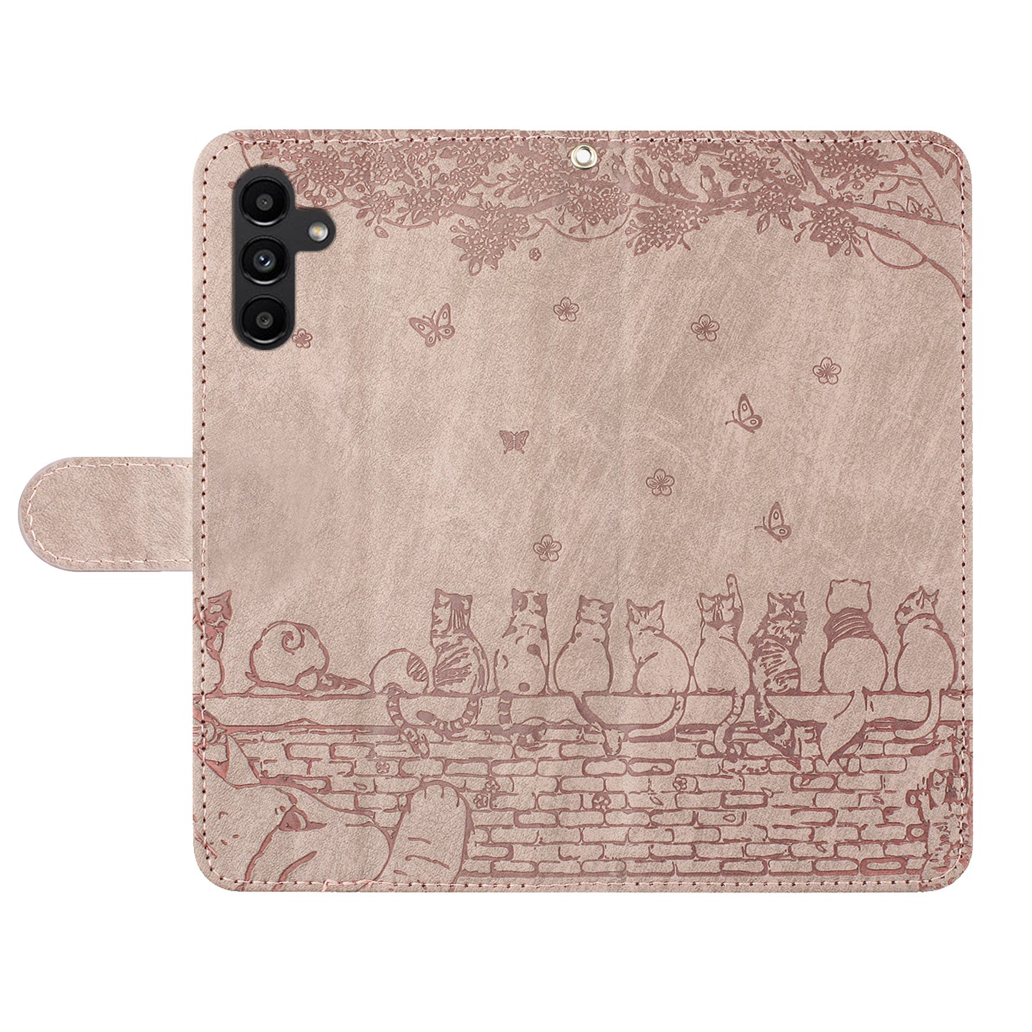 For Samsung Galaxy S24 Phone Cover Wall Cats Imprinted PU Leather Phone Case Wallet with Strap - Smoky Purple