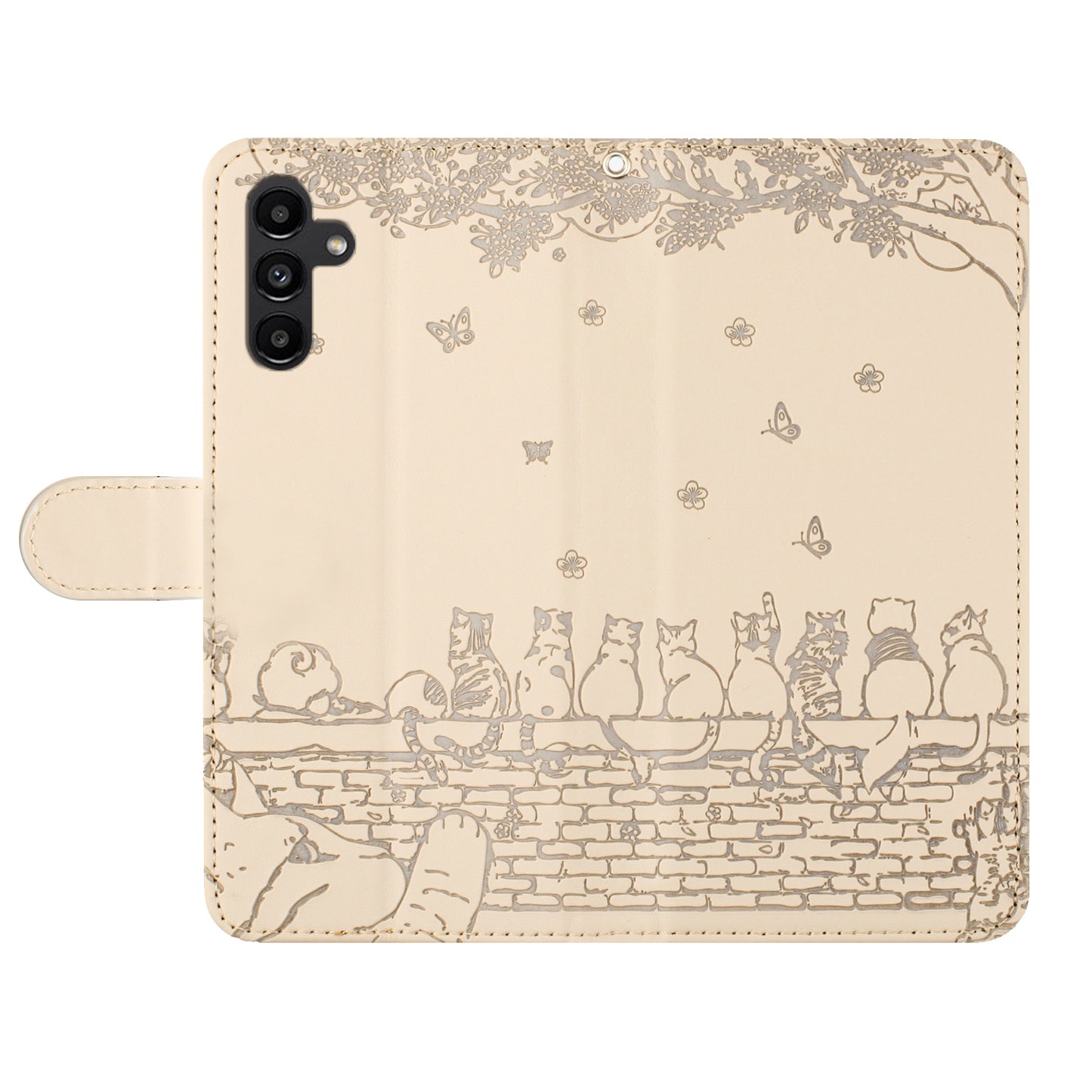 For Samsung Galaxy S24 Phone Cover Wall Cats Imprinted PU Leather Phone Case Wallet with Strap - Apricot
