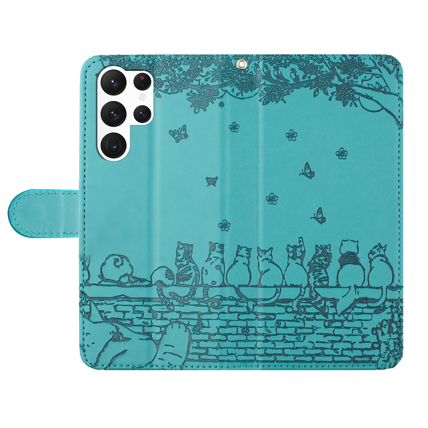 For Samsung Galaxy S24 Ultra Case Imprinted PU Leather Wallet Magnetic Phone Cover with Strap - Blue