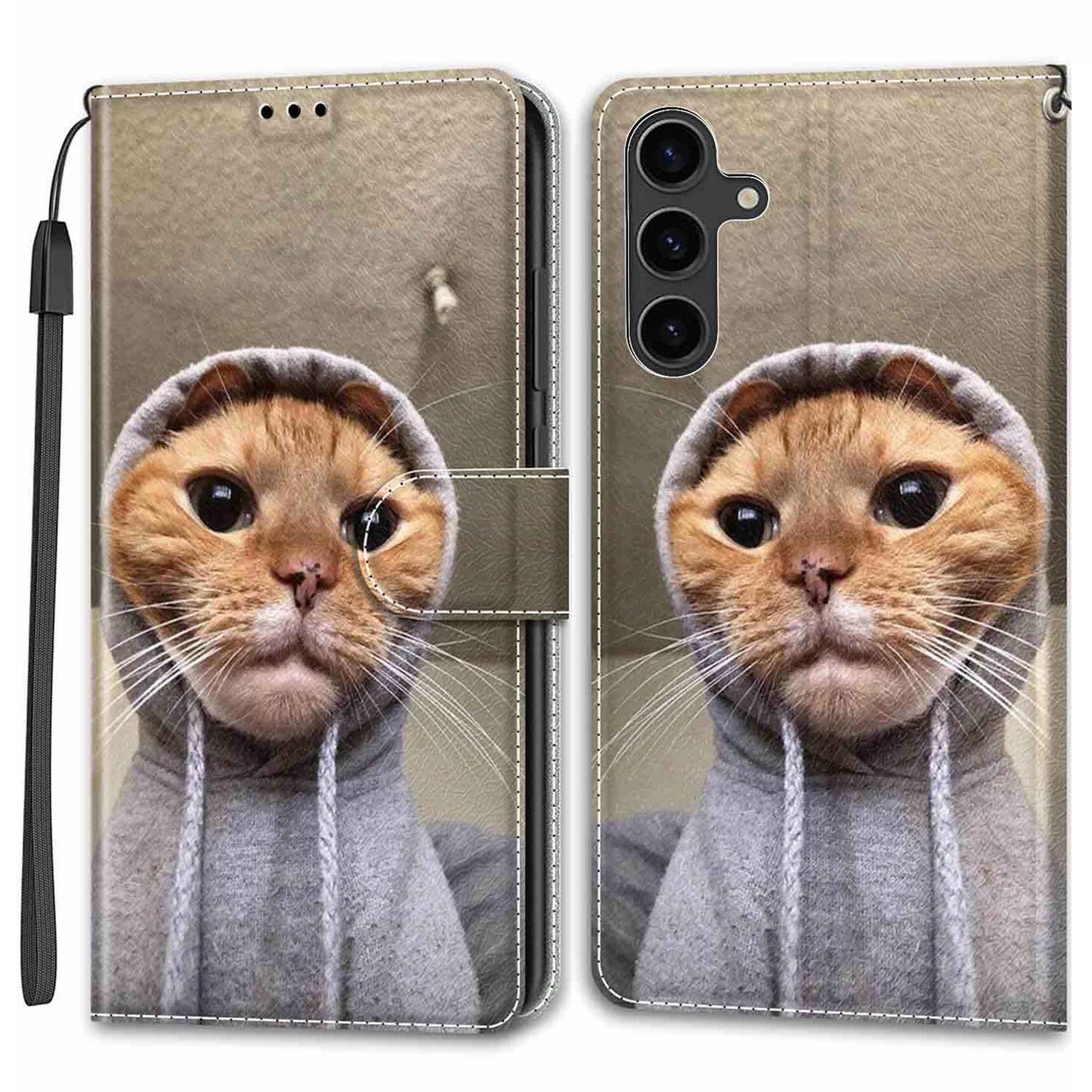 For Samsung Galaxy S24+ Case Pattern Printing Card Holder Phone Cover - Yellow Cat / Sweater