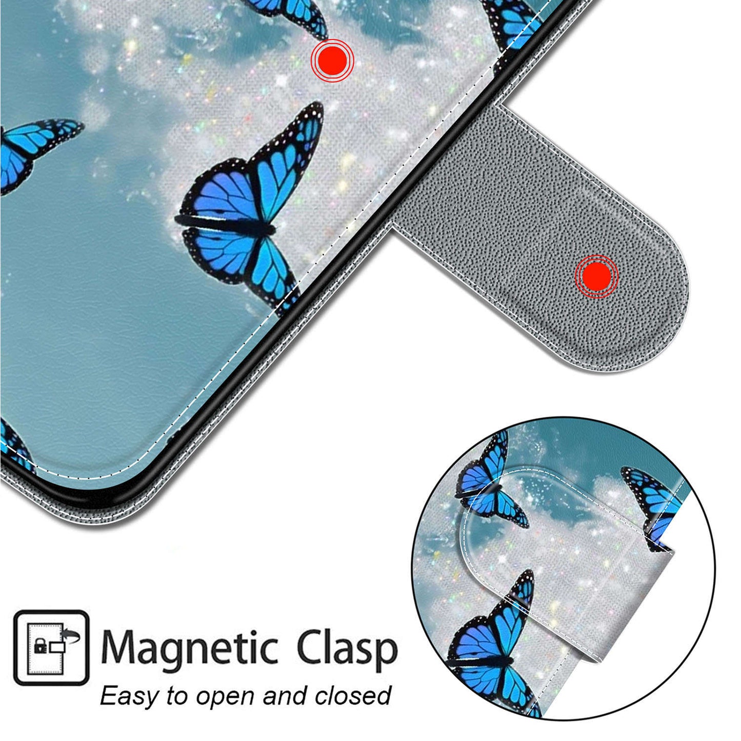 For Samsung Galaxy S24+ Case Pattern Printing Card Holder Phone Cover - White Cloud / Blue Butterflies