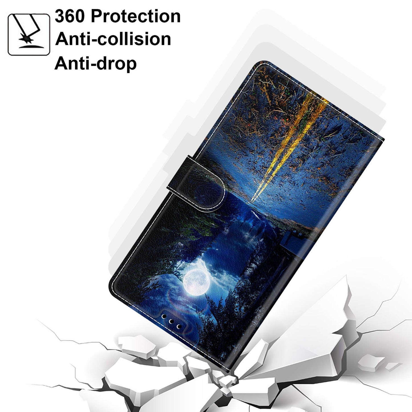 For Samsung Galaxy S24+ Case Pattern Printing Card Holder Phone Cover - Night Road / Moon