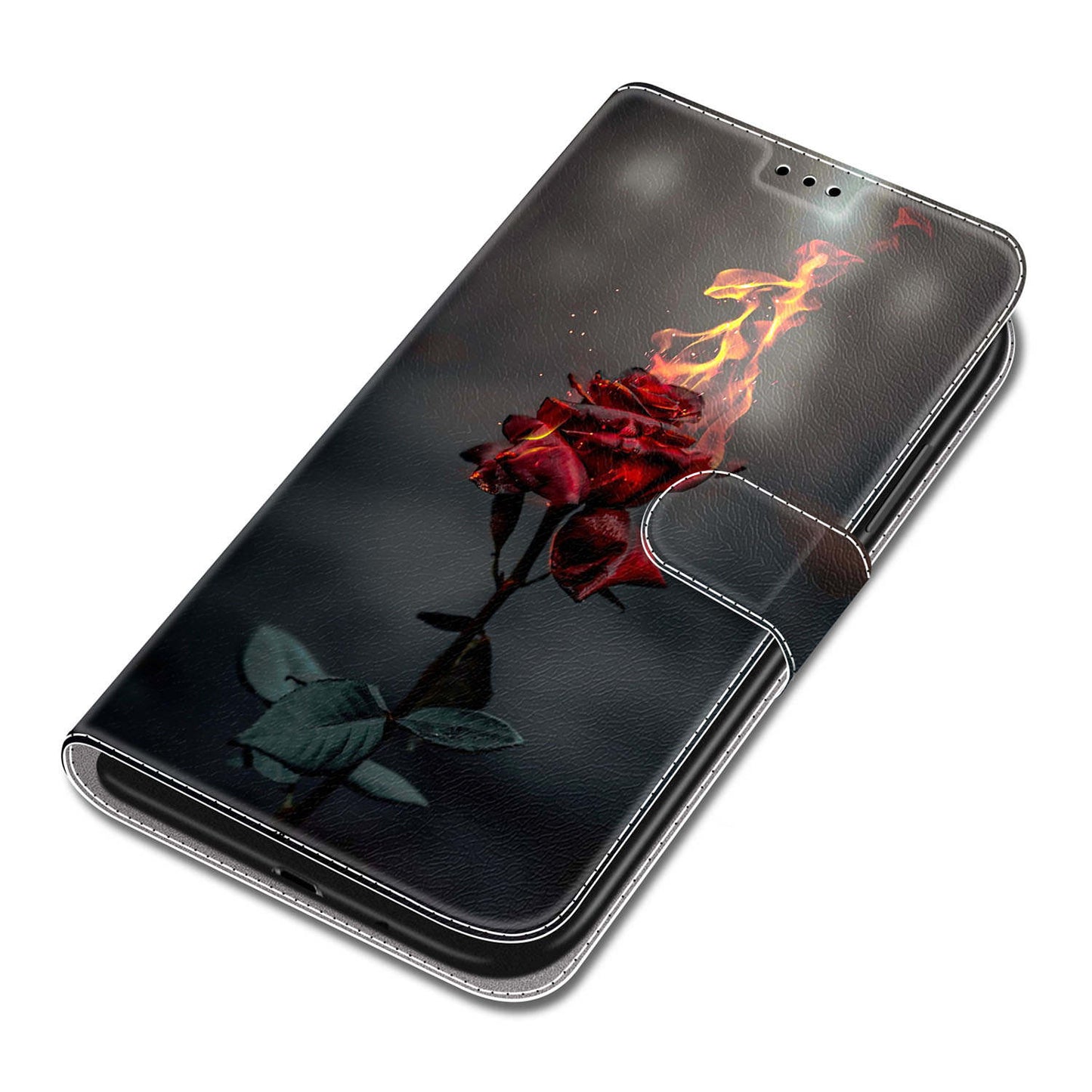 For Samsung Galaxy S24+ Case Pattern Printing Card Holder Phone Cover - Fire Rose