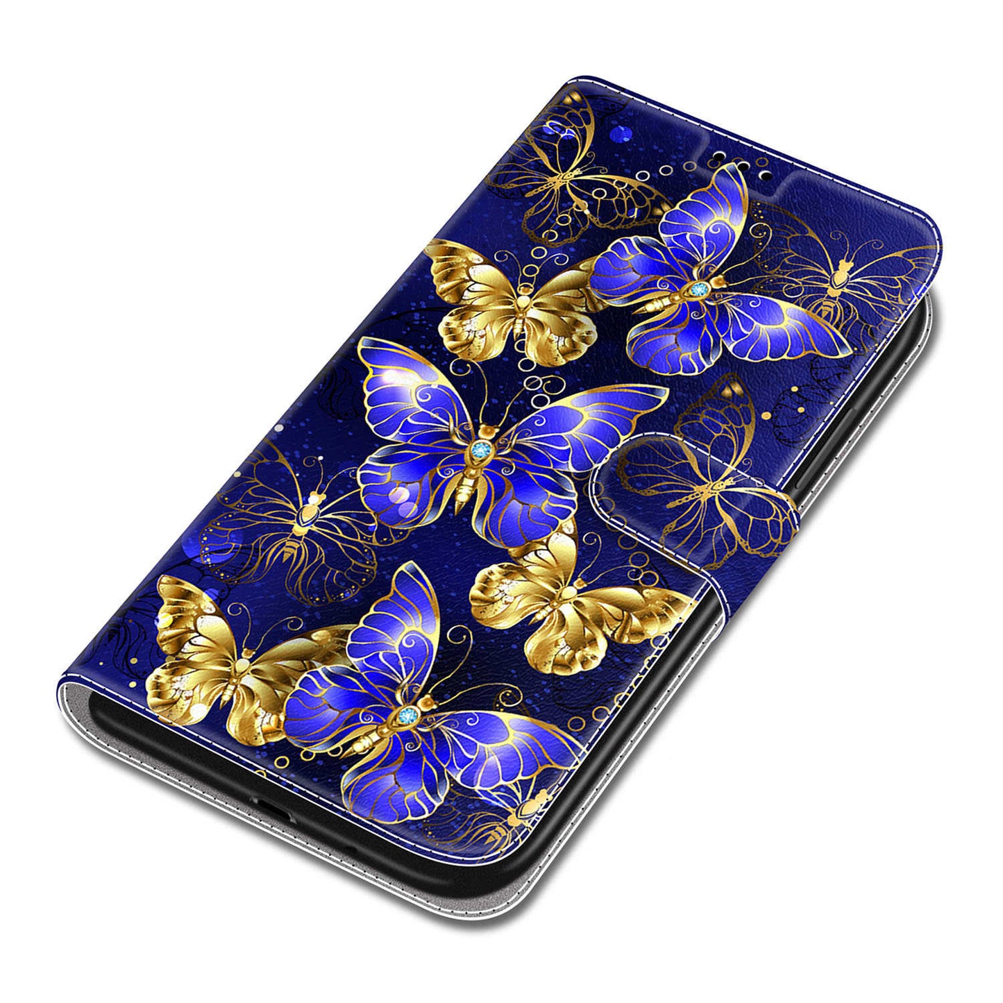 For Samsung Galaxy S24 Ultra Case Card Holder Leather Stand Phone Cover - Golden Butterflies