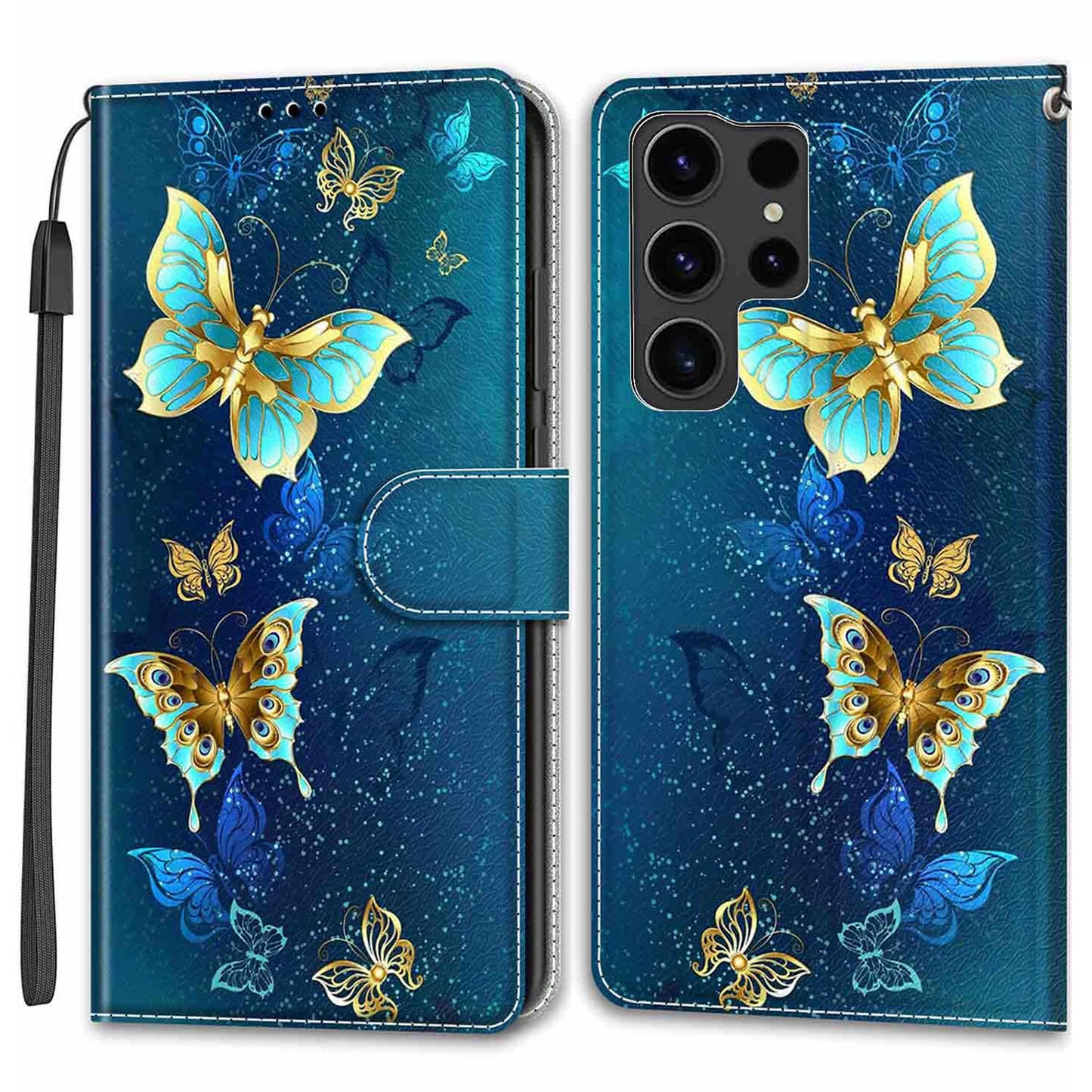 For Samsung Galaxy S24 Ultra Case Card Holder Leather Stand Phone Cover - Two Butterflies