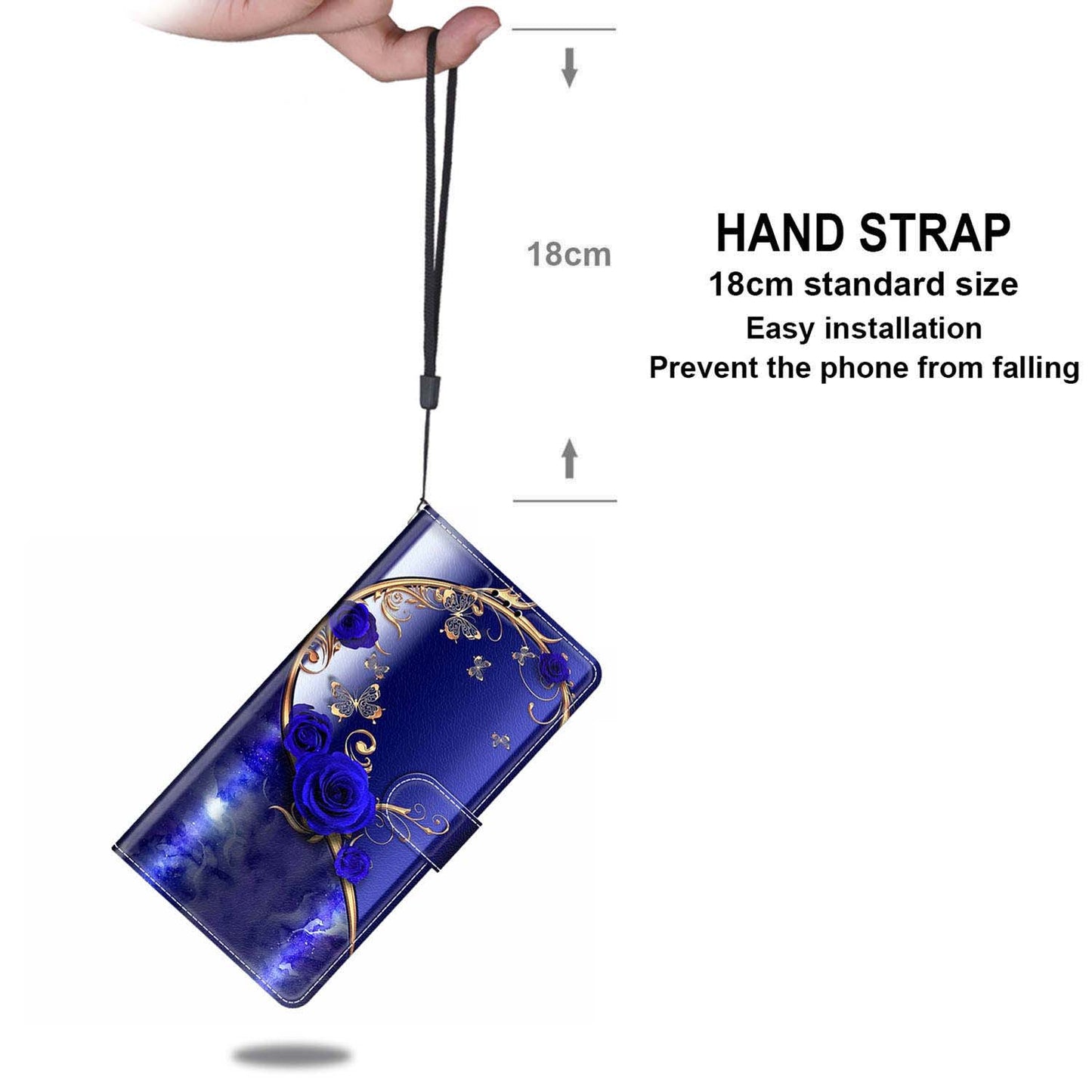 For Samsung Galaxy S24 Ultra Case Card Holder Leather Stand Phone Cover - Blue Rose / Golden Butterfly