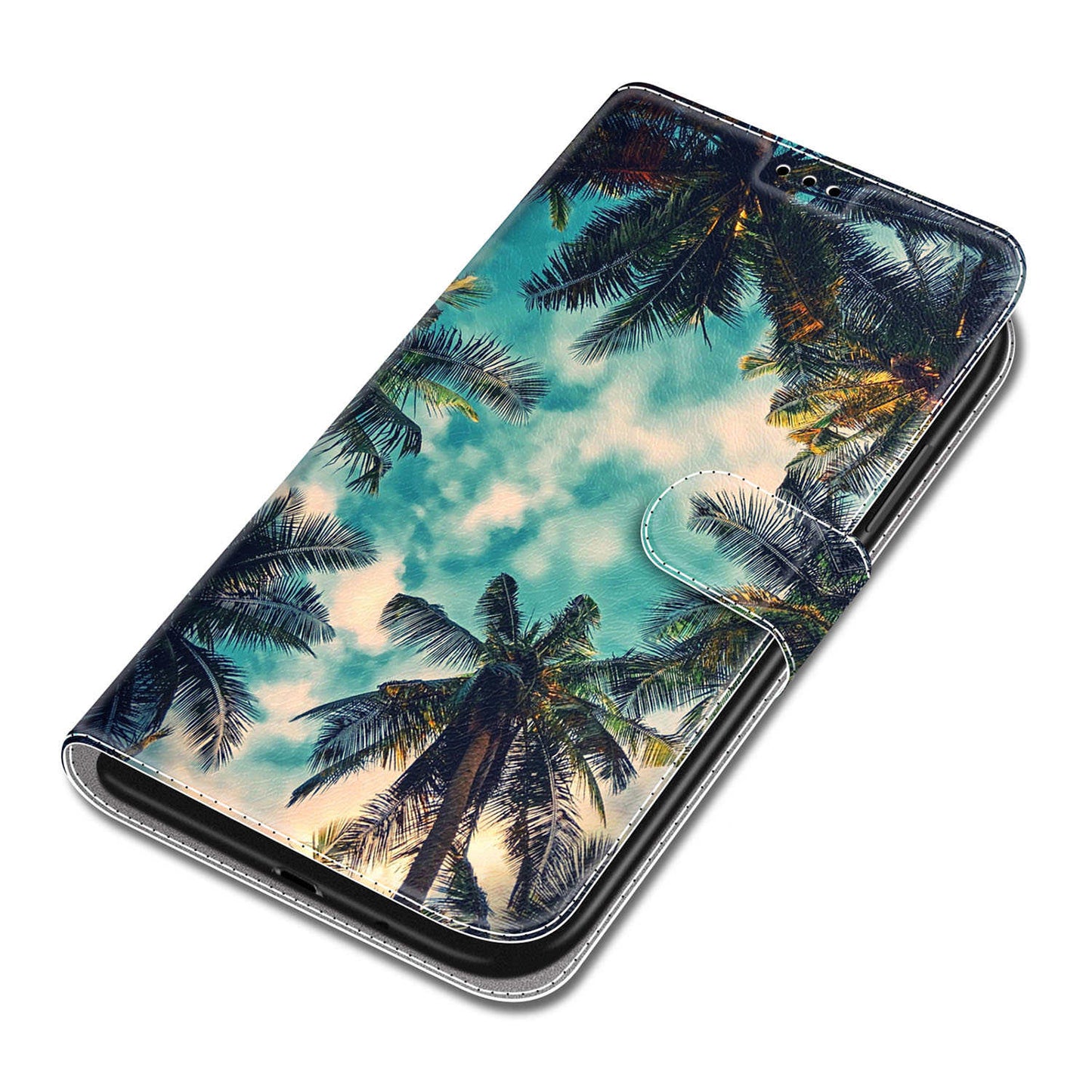 For Samsung Galaxy S24 Leather Case Card Holder Stand Cover - Coconut Tree