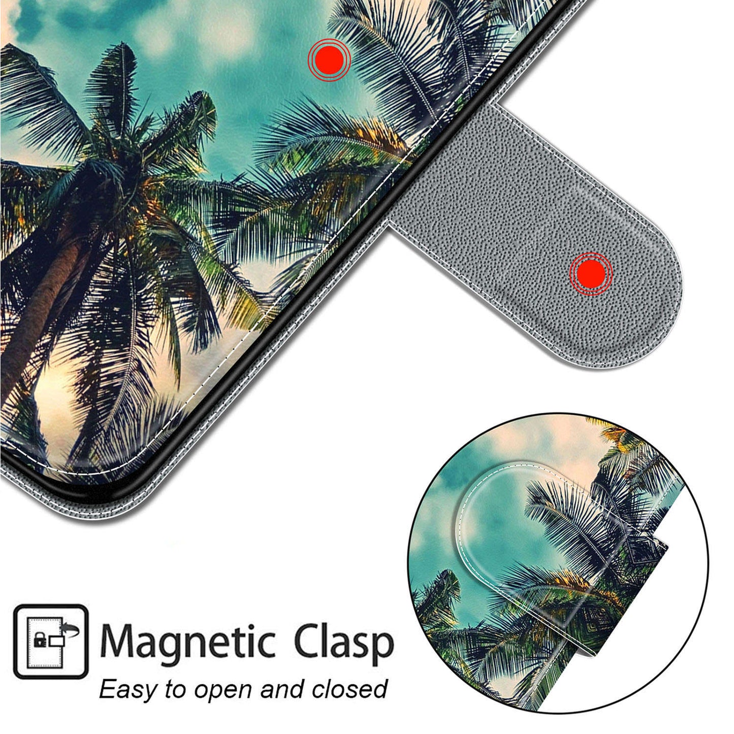 For Samsung Galaxy S24 Leather Case Card Holder Stand Cover - Coconut Tree
