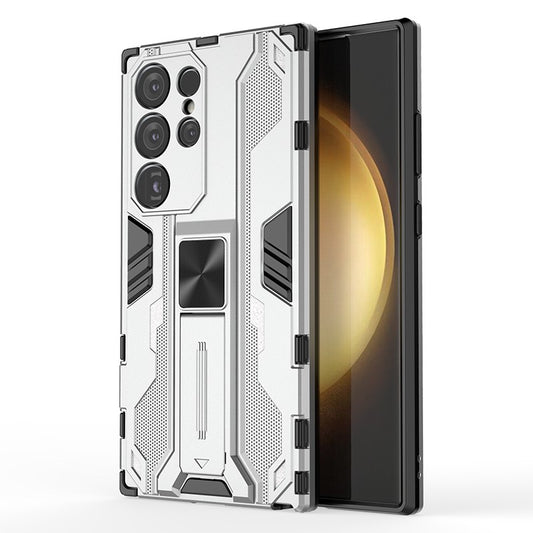 For Samsung Galaxy S24 Ultra Case Anti-Scratch PC+TPU Kickstand Cover - Silver