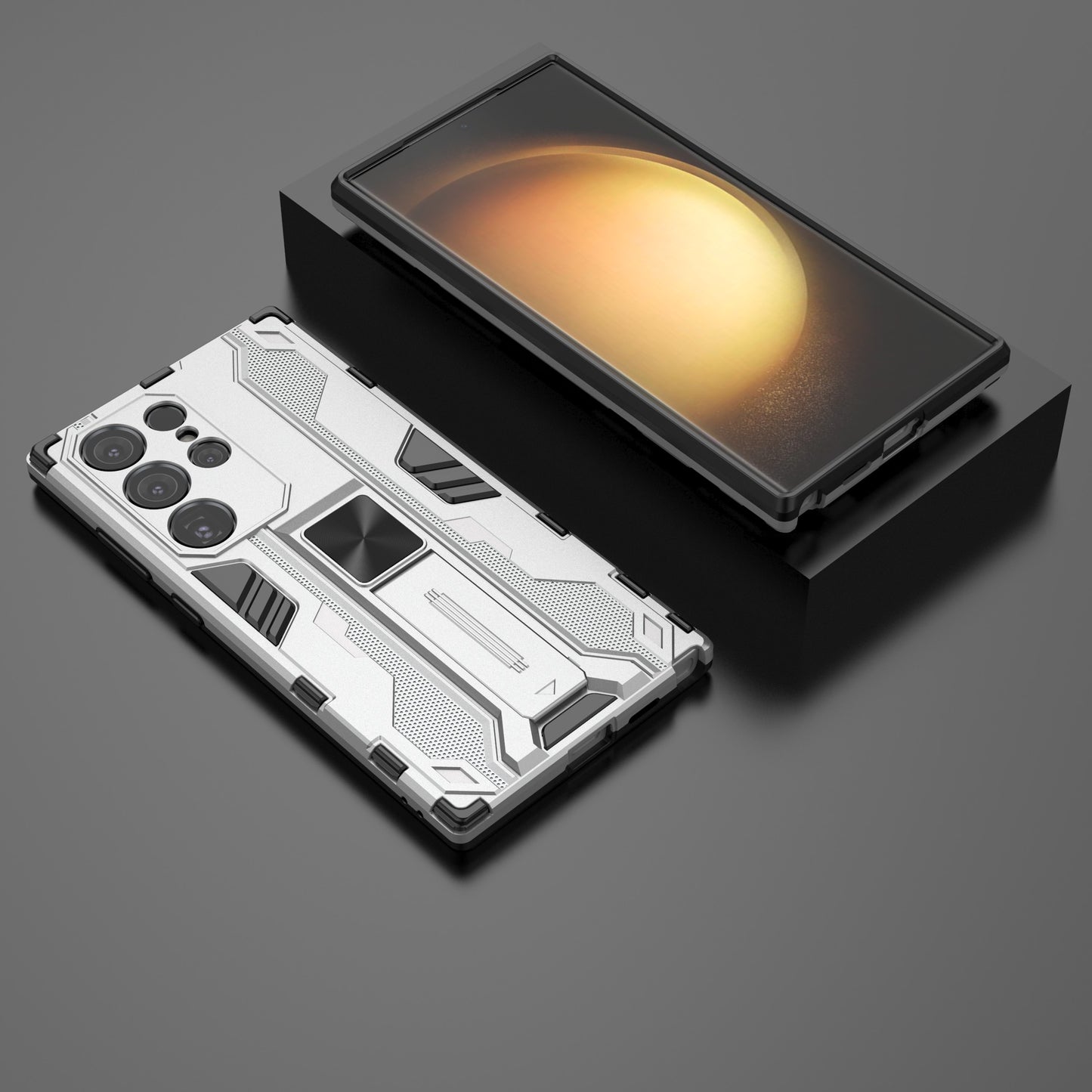 For Samsung Galaxy S24 Ultra Case Anti-Scratch PC+TPU Kickstand Cover - Silver