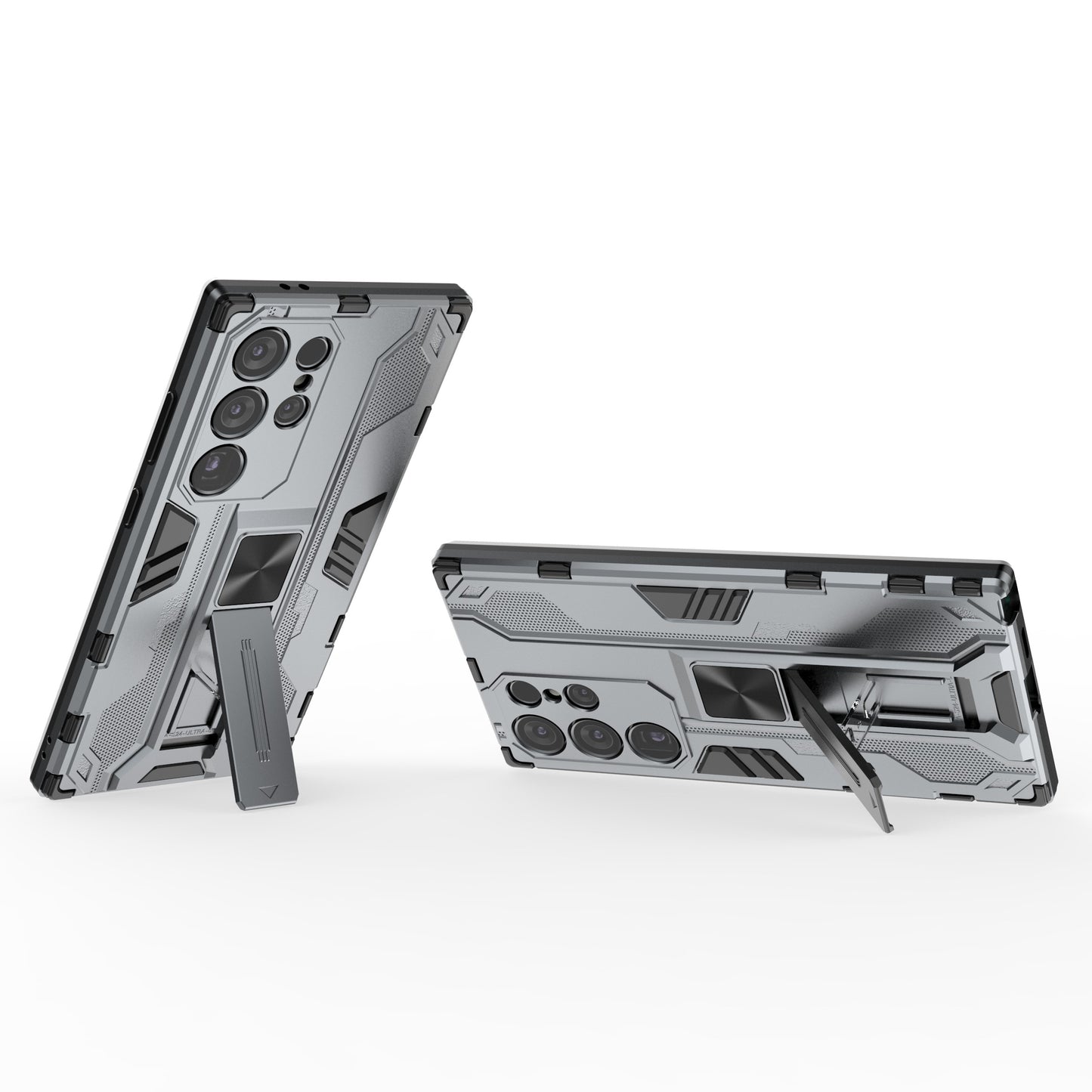 For Samsung Galaxy S24 Ultra Case Anti-Scratch PC+TPU Kickstand Cover - Grey