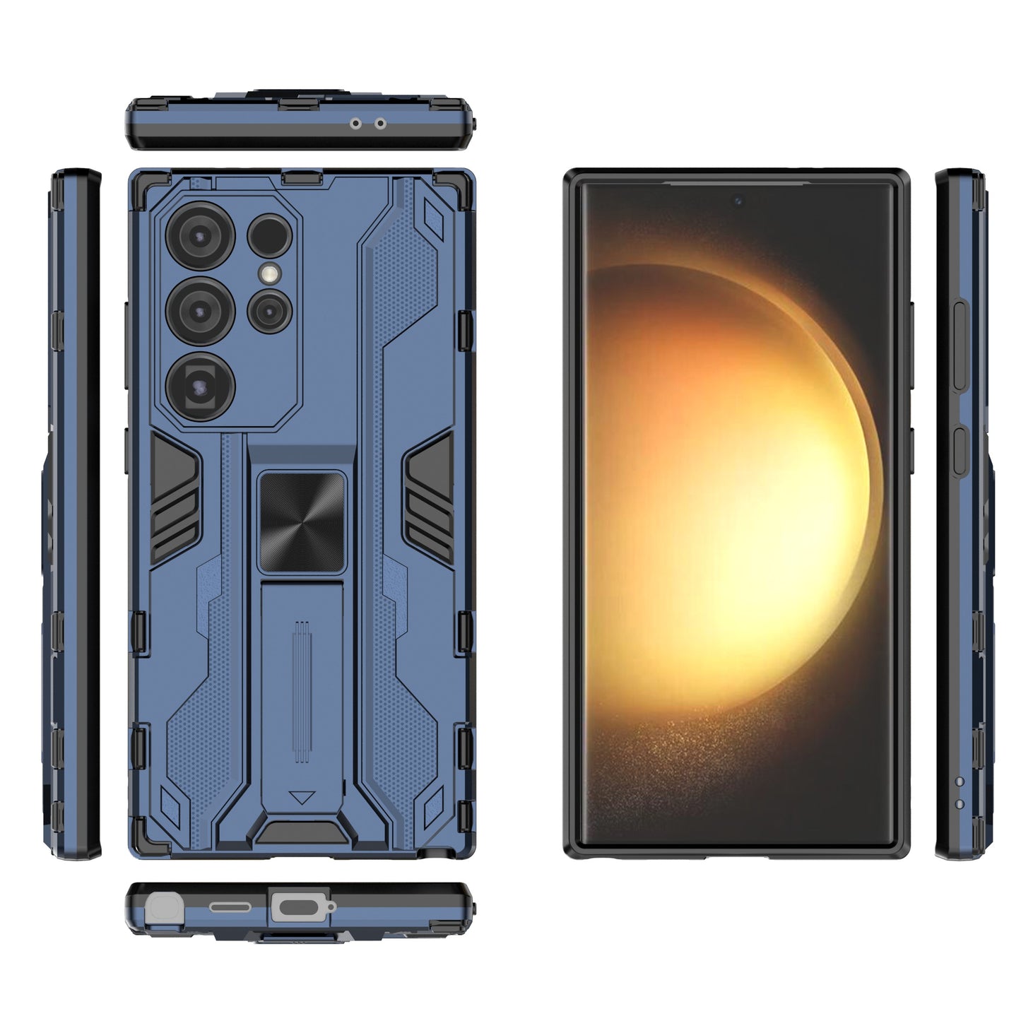 For Samsung Galaxy S24 Ultra Case Anti-Scratch PC+TPU Kickstand Cover - Blue