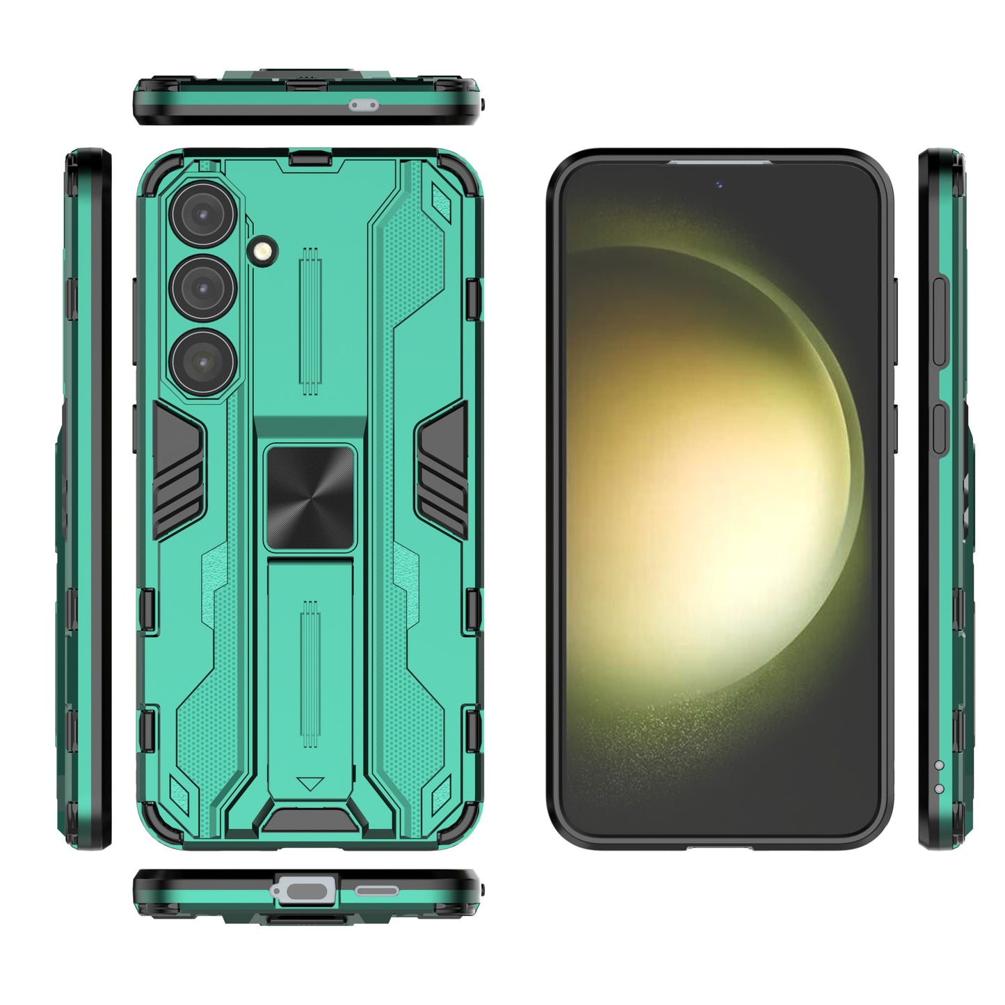 For Samsung Galaxy S24+ Case Kickstand PC+TPU Cell Phone Cover - Green