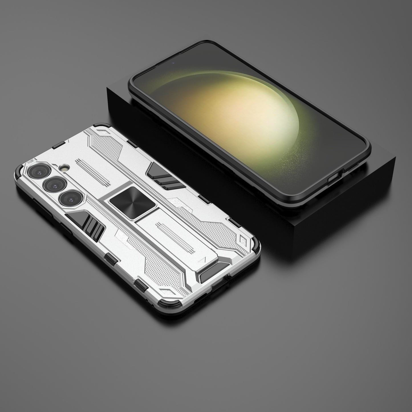 For Samsung Galaxy S24+ Case Kickstand PC+TPU Cell Phone Cover - Silver