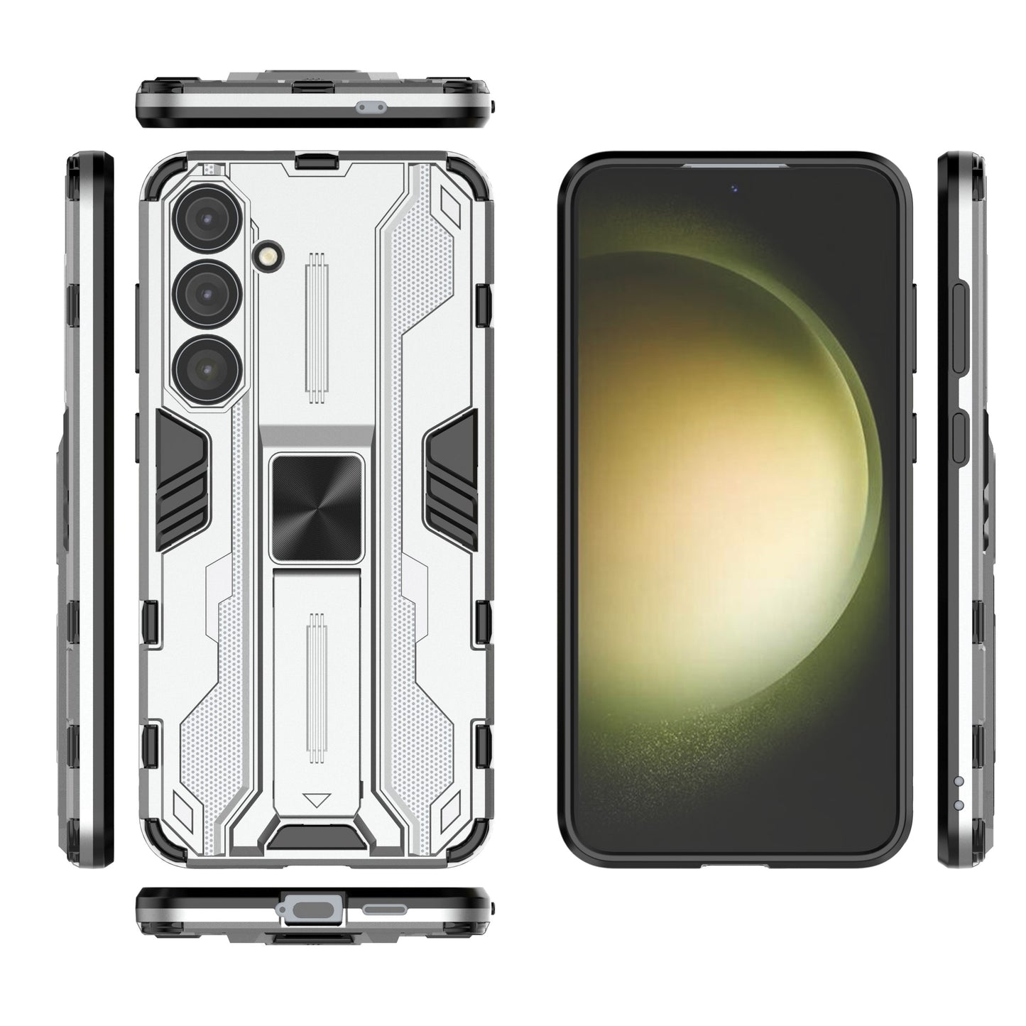 For Samsung Galaxy S24+ Case Kickstand PC+TPU Cell Phone Cover - Silver