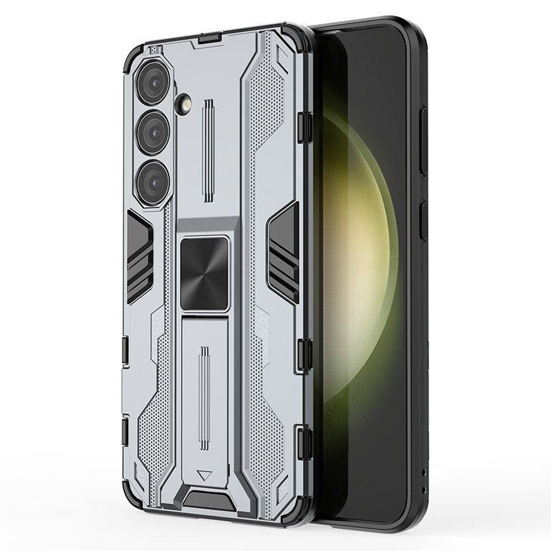 For Samsung Galaxy S24+ Case Kickstand PC+TPU Cell Phone Cover - Grey