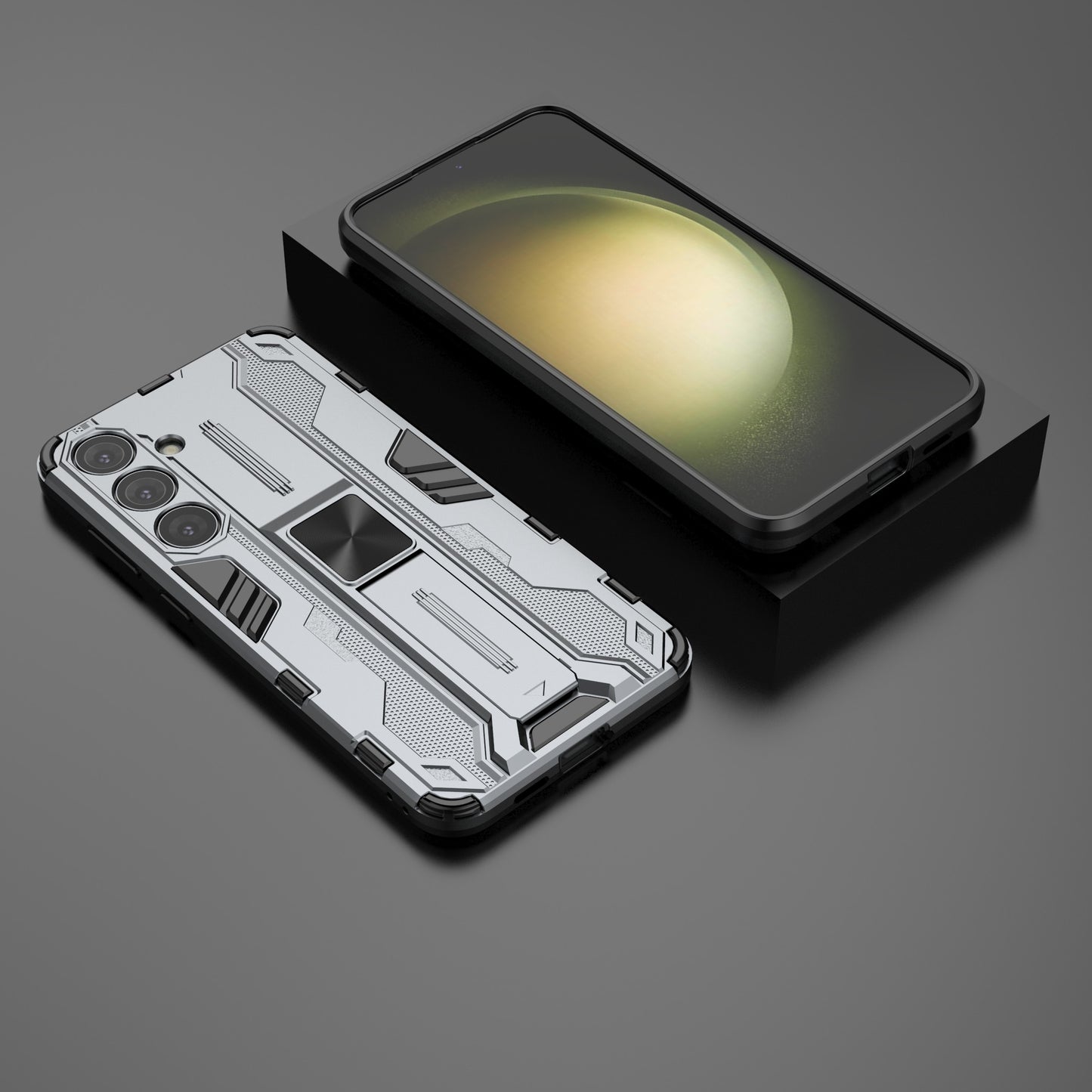 For Samsung Galaxy S24+ Case Kickstand PC+TPU Cell Phone Cover - Grey