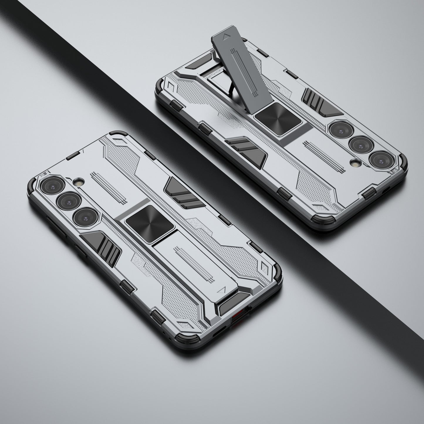 For Samsung Galaxy S24+ Case Kickstand PC+TPU Cell Phone Cover - Grey