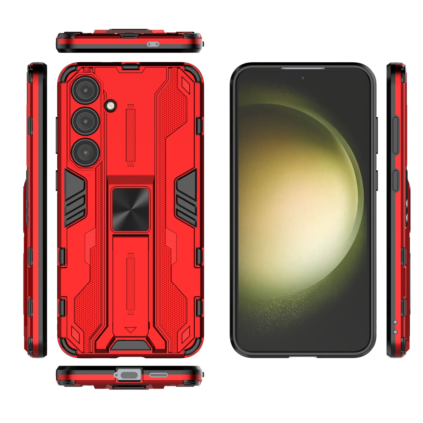For Samsung Galaxy S24+ Case Kickstand PC+TPU Cell Phone Cover - Red
