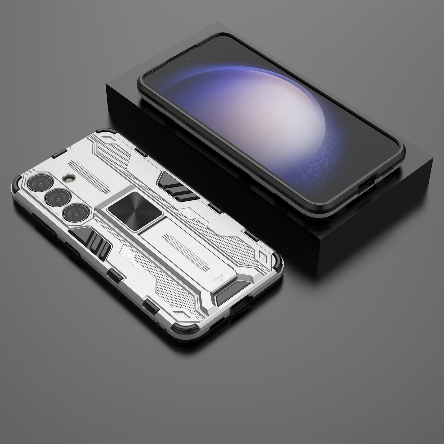 For Samsung Galaxy S24 Case Kickstand Rugged Protective Phone Cover - Silver