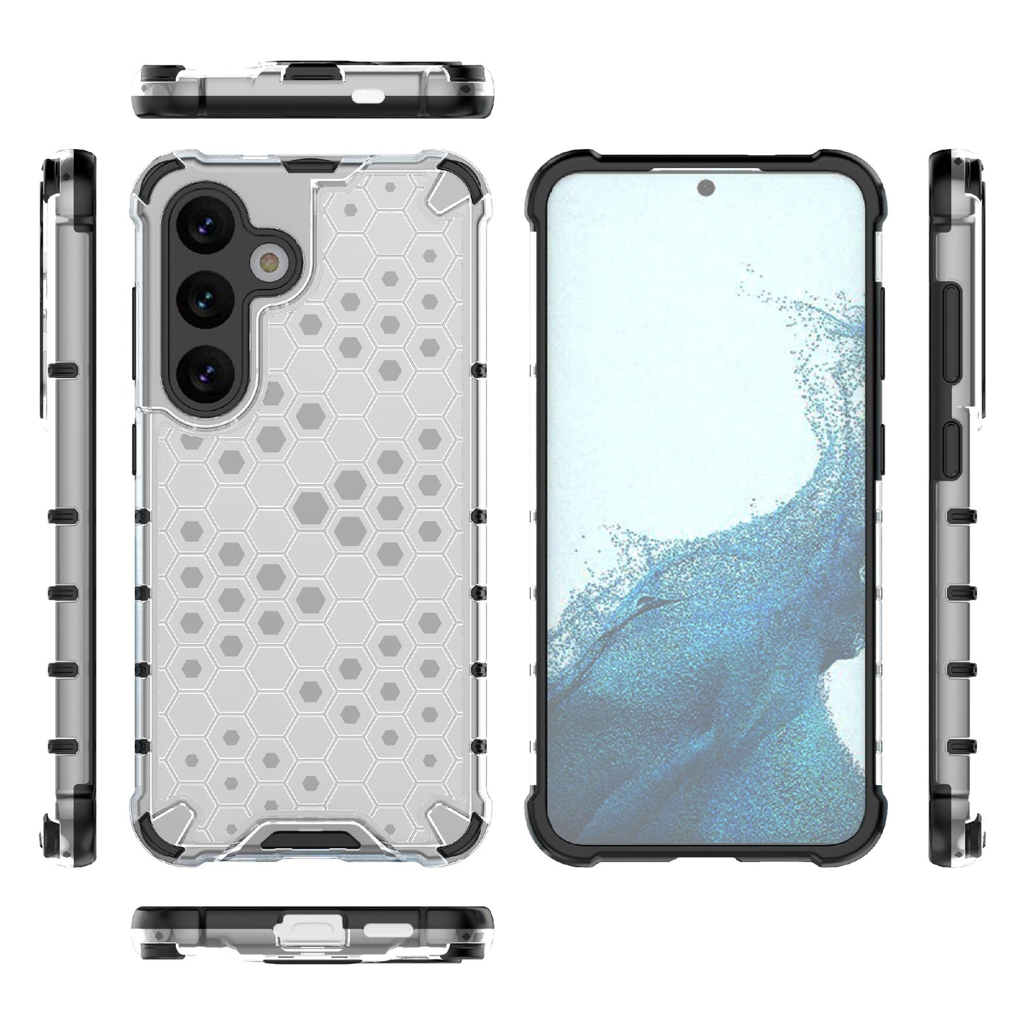 For Samsung Galaxy S24+ Case Reinforced Corner Phone Cover with Honeycomb Design - Grey