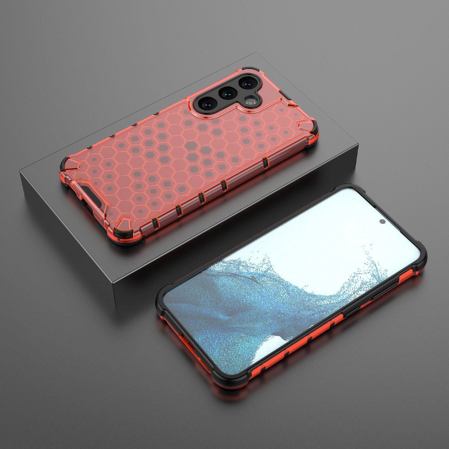 For Samsung Galaxy S24+ Case Reinforced Corner Phone Cover with Honeycomb Design - Red