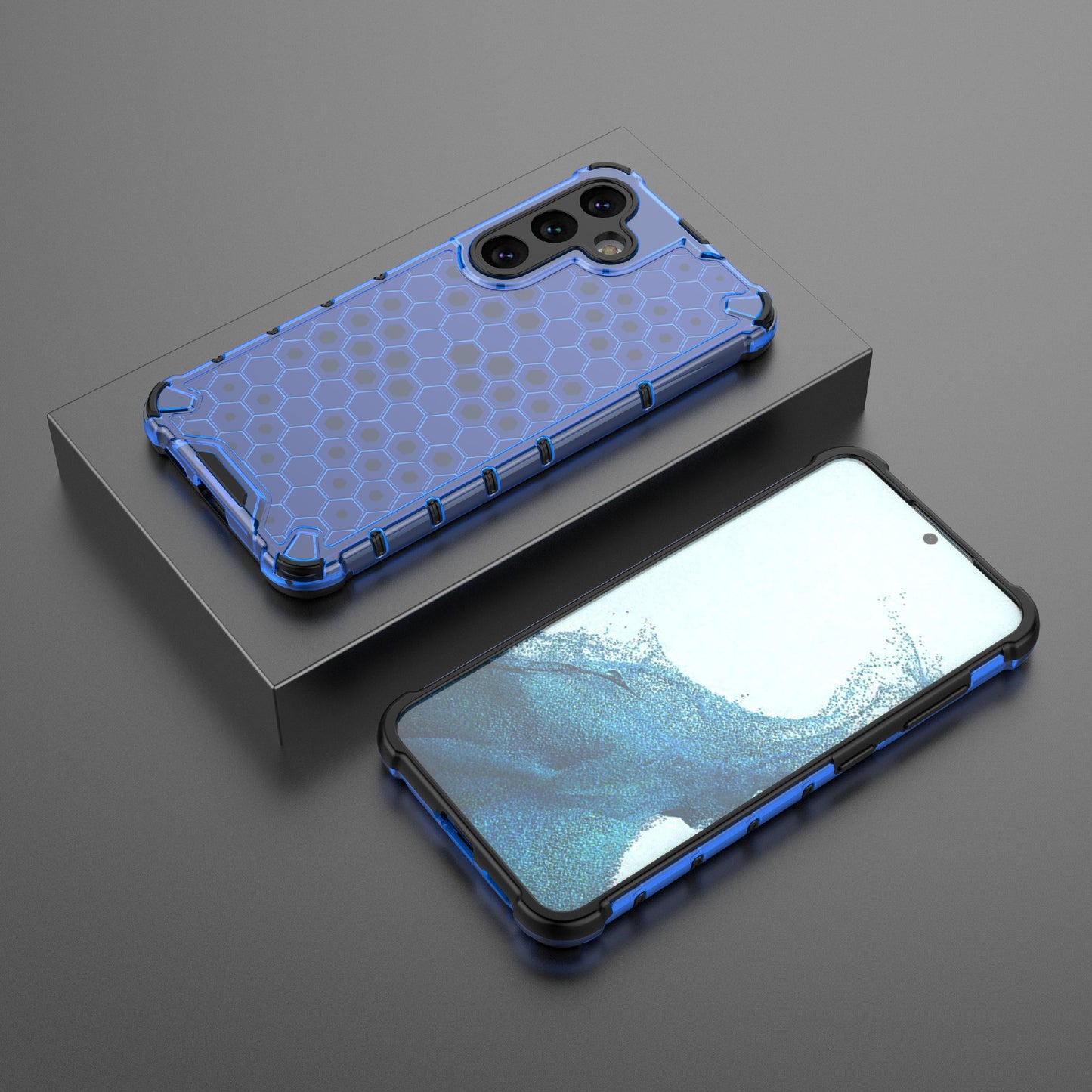 For Samsung Galaxy S24+ Case Reinforced Corner Phone Cover with Honeycomb Design - Blue