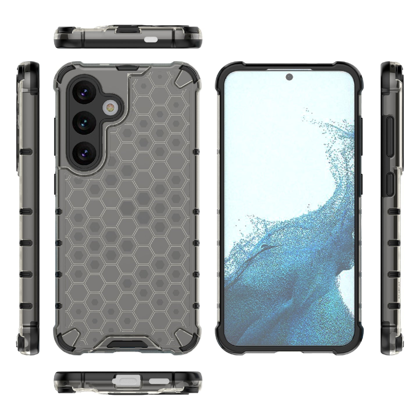 For Samsung Galaxy S24 Case TPU+PC Honeycomb Design Phone Cover - Black