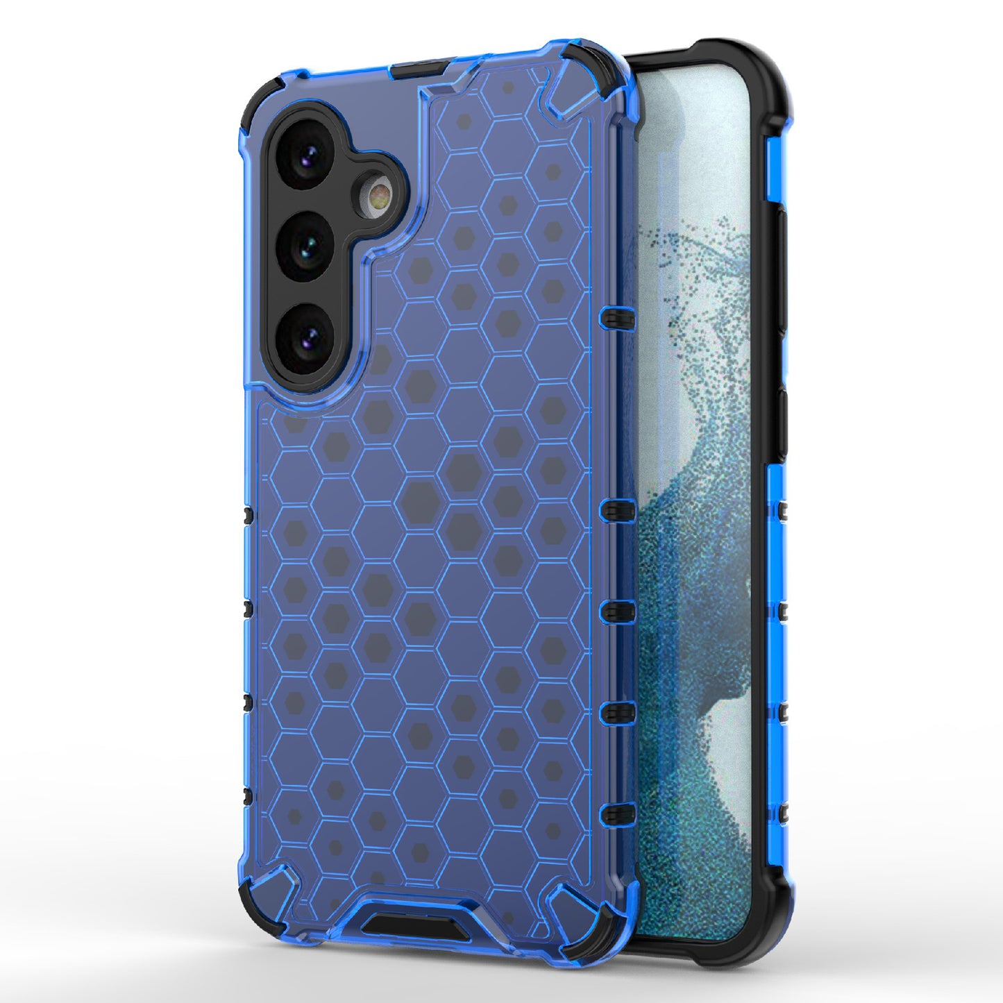 For Samsung Galaxy S24 Case TPU+PC Honeycomb Design Phone Cover - Blue