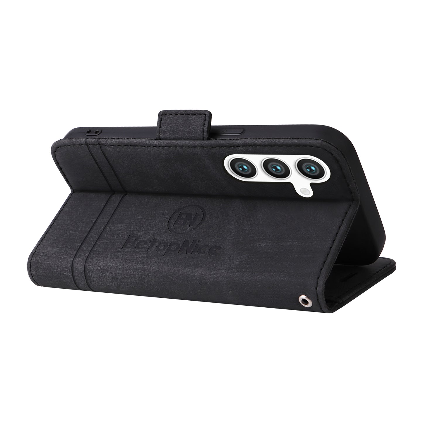 BETOPNICE 001 for Samsung Galaxy S24 Case Leather Wallet Flip Protective Phone Cover - Black