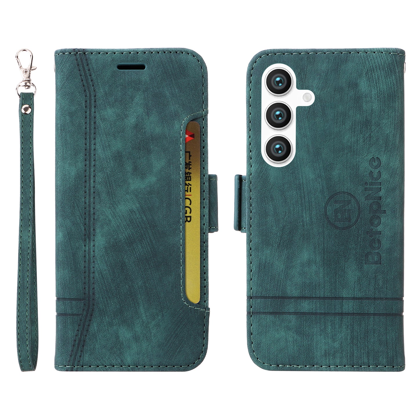 BETOPNICE 001 for Samsung Galaxy S24 Case Leather Wallet Flip Protective Phone Cover - Green
