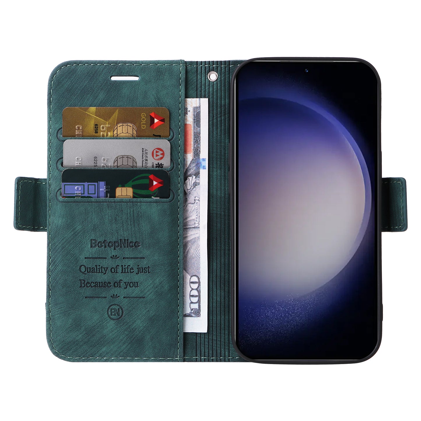 BETOPNICE 001 for Samsung Galaxy S24 Case Leather Wallet Flip Protective Phone Cover - Green