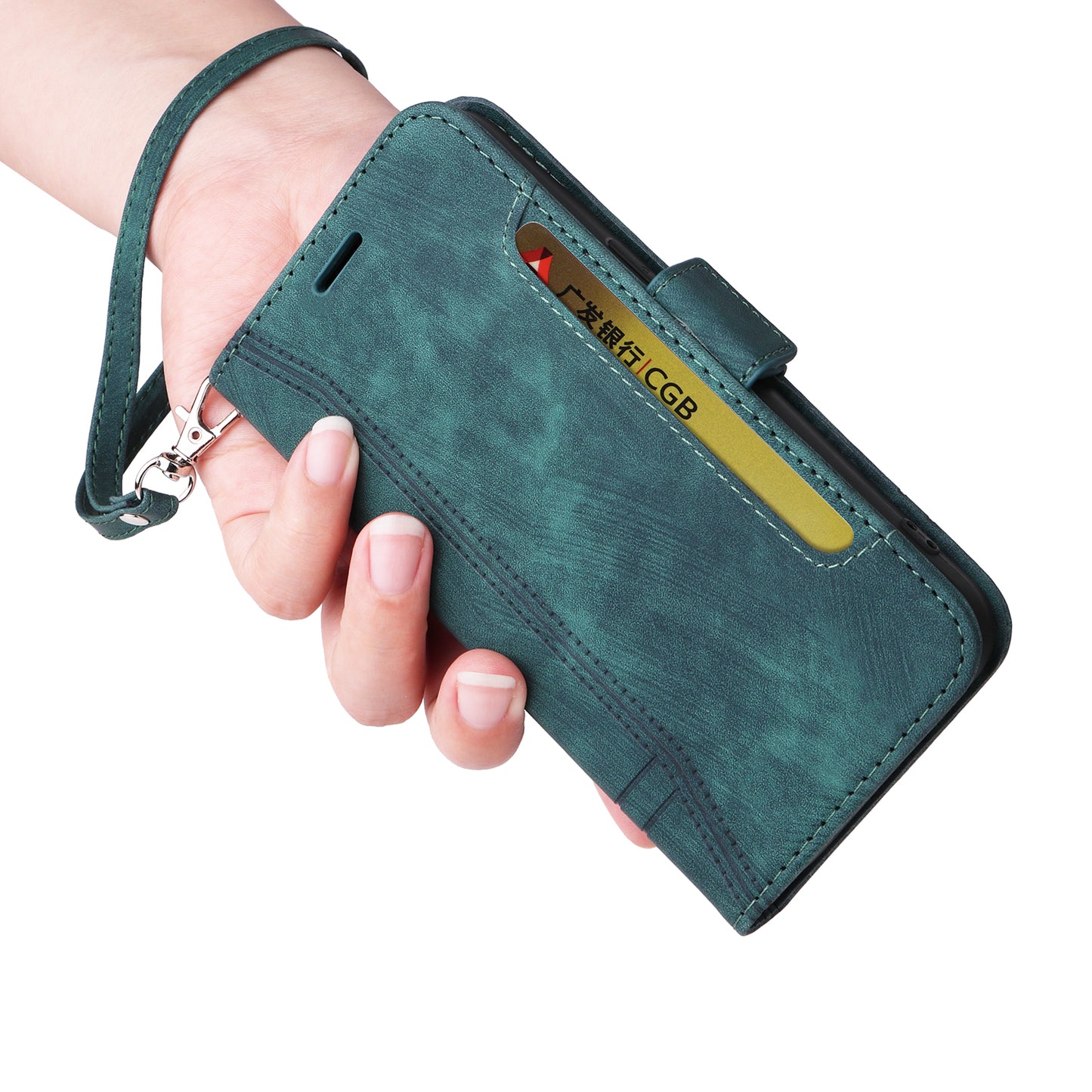 BETOPNICE 001 for Samsung Galaxy S24 Case Leather Wallet Flip Protective Phone Cover - Green