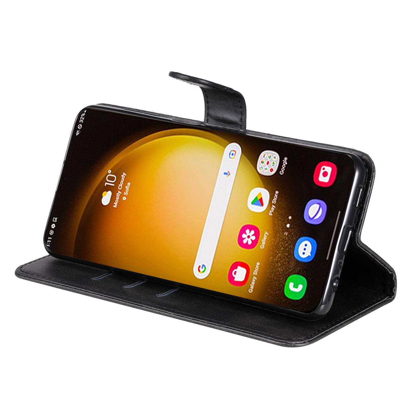 For Samsung Galaxy S24 Ultra Case PU Leather Zipper Wallet Phone Cover - Black